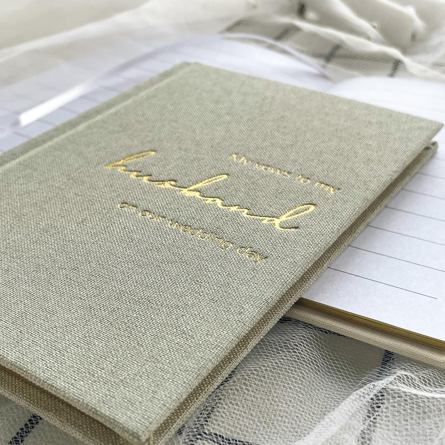WeddingGiftsWedding Vow Books His and Hers Set of 2 Canvas Linen Wedding Vow Books Husband and Wife Hard Cover Vow Books for Engagement Gifts(XZ-HW-Sage)