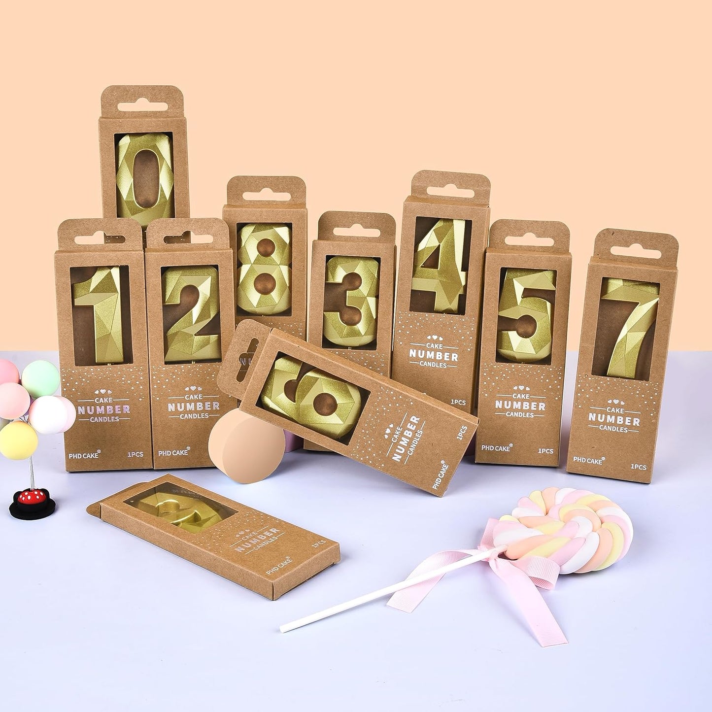 PHD CAKE 2.76 Inch Crystal Gold 5 Number Birthday Candles, Gold Cake Candles for Party Celebration