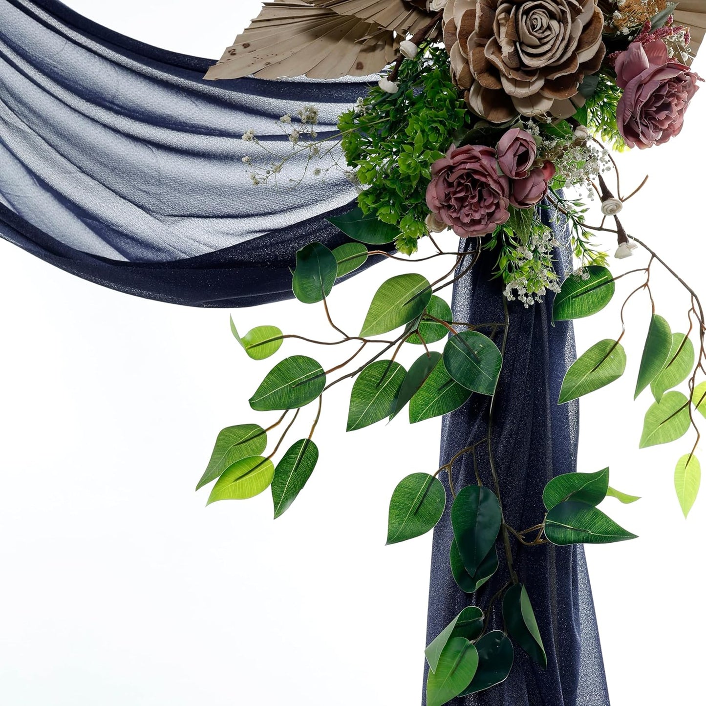 VDS Pack of 4 Panel (30 Inch X 20 Feet) Wedding Arch Draping Fabric Sheer Chiffon Fabric Drapery for Wedding Ceremony Reception Swag Backdrop Canopy Chuppah ARBO Altars Decoration (Navy Blue)