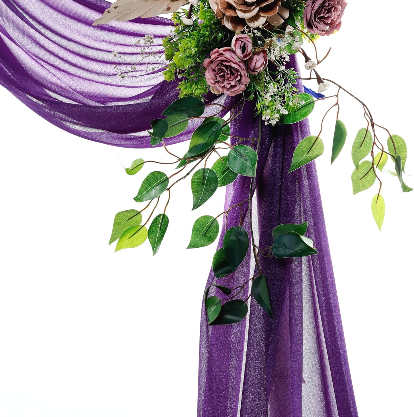 VDS Pack of 3 Panel (30 Inch X 20 Feet) Wedding Arch Draping Fabric Sheer Chiffon Fabric Drapery for Wedding Ceremony Reception Swag Backdrop Canopy Chuppah ARBO Altars Decoration (Purple)