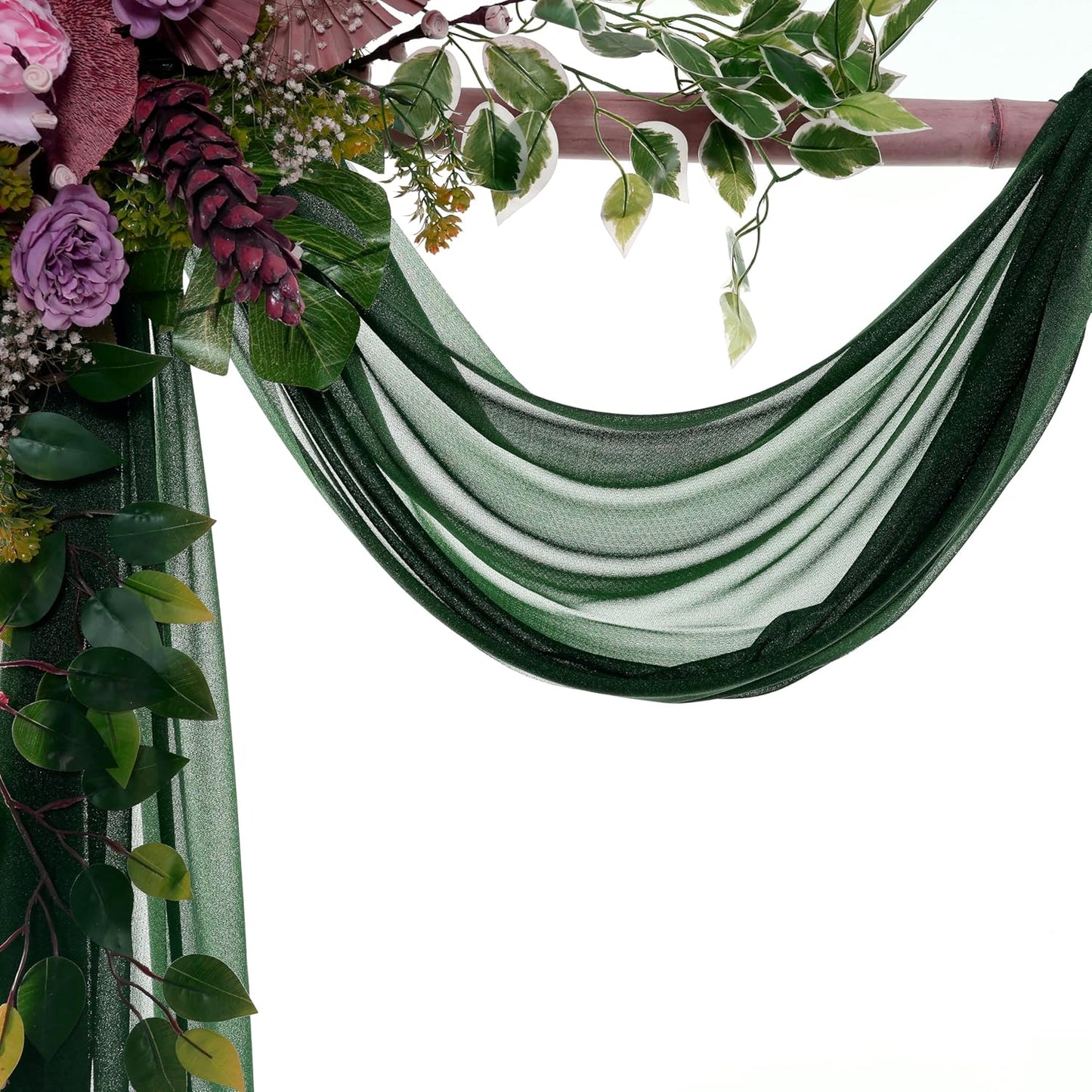 VDS Pack of 1 Panel (30 Inch X 40 Feet) Wedding Arch Draping Fabric Sheer Chiffon Fabric Drapery for Wedding Ceremony Reception Swag Backdrop Canopy Chuppah ARBO Altars Decoration (Hunter Green)