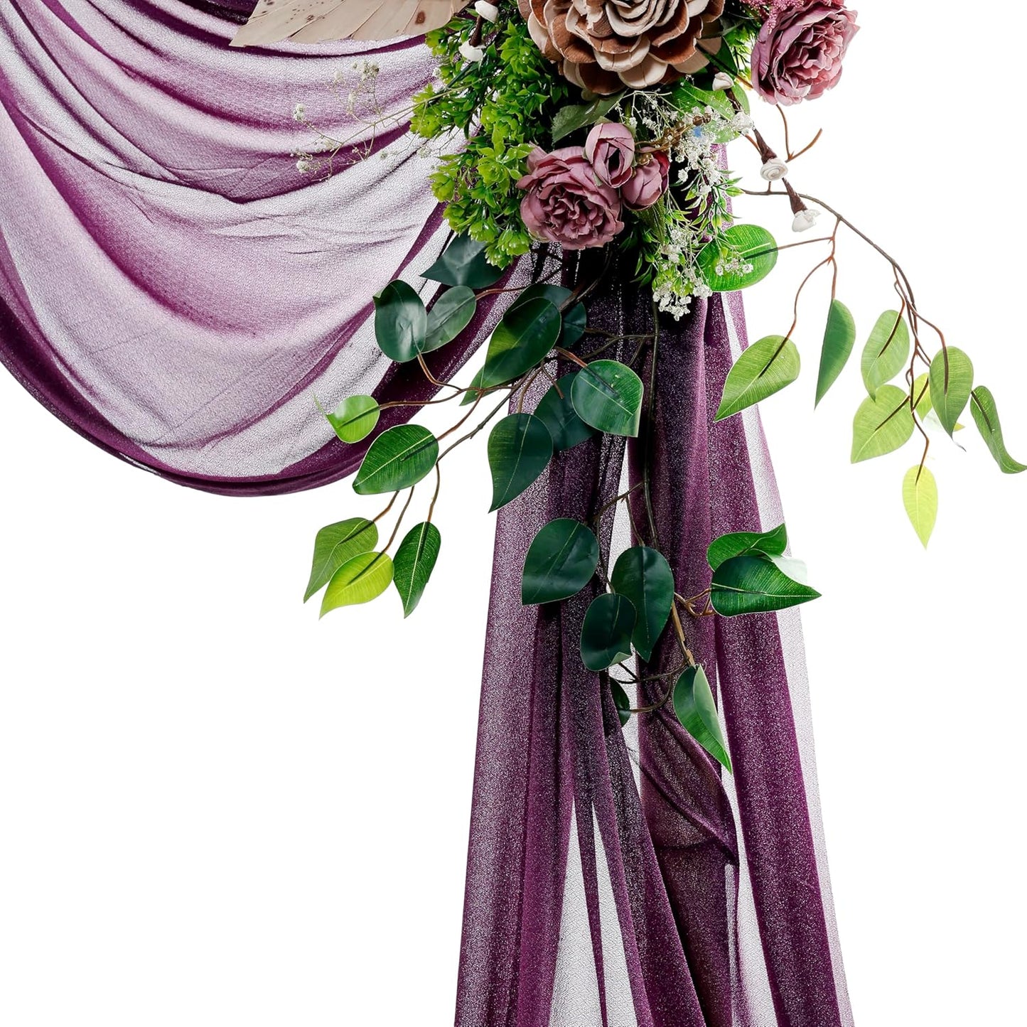 VDS Pack of 2 Panel (30 Inch X 50 Feet) Wedding Arch Draping Fabric Sheer Chiffon Fabric Drapery for Wedding Ceremony Reception Swag Backdrop Canopy Chuppah ARBO Altars Decoration (Eggplant)