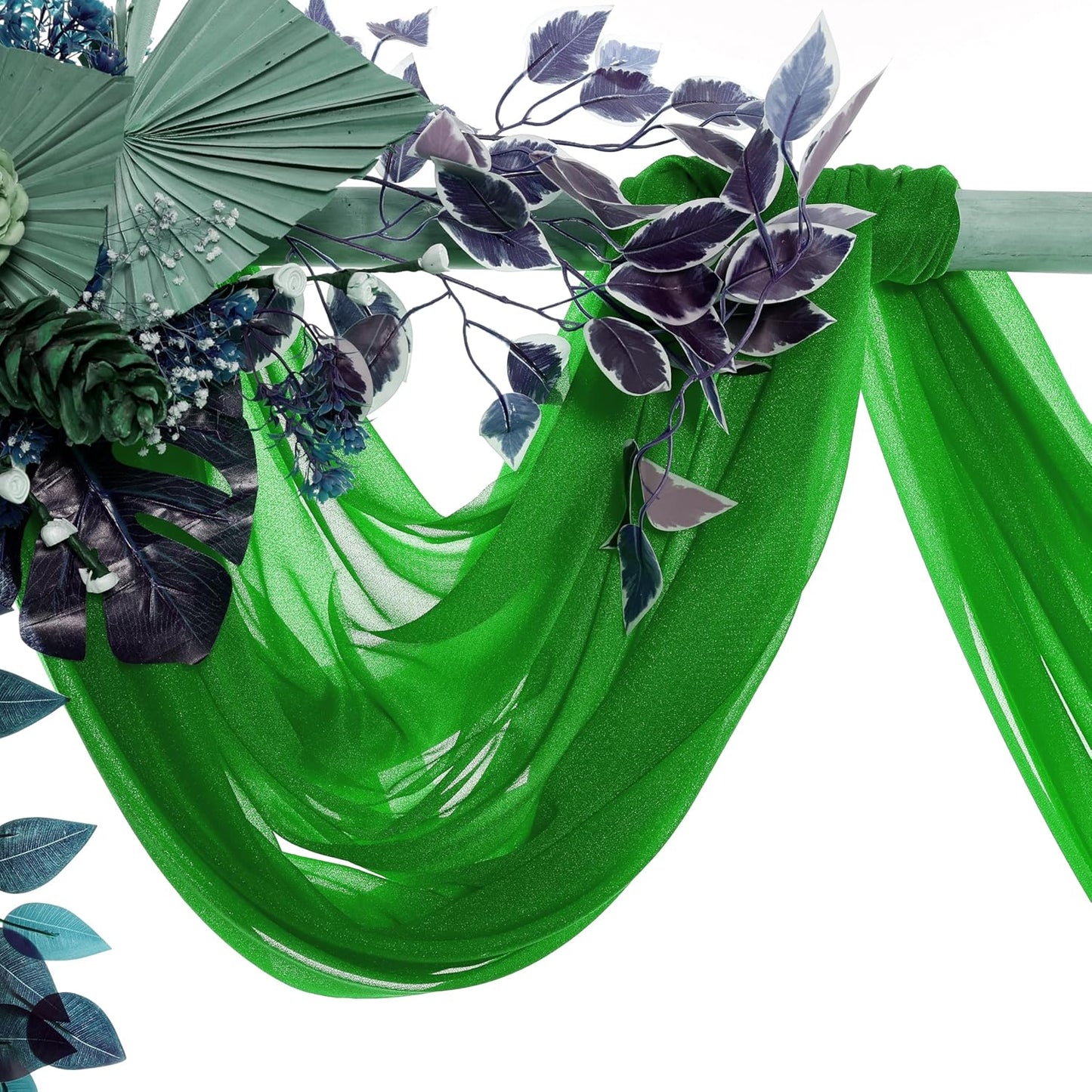 VDS Pack of 2 Panel (30 Inch X 50 Feet) Wedding Arch Draping Fabric Sheer Chiffon Fabric Drapery for Wedding Ceremony Reception Swag Backdrop Canopy Chuppah ARBO Altars Decoration (Green)