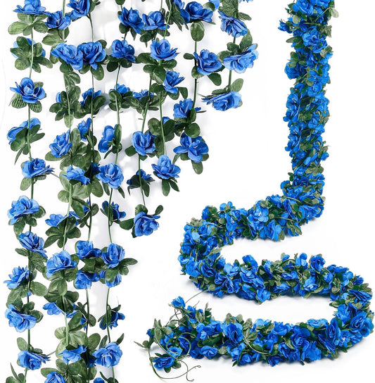 Miracliy 5Pcs 41FT Blue Flower Garland Artificial Rose Arch Vines Fake Spring Floral Garland for Flower Wall Backdrop Wedding Mothers Day Garden Tea Party Decoration