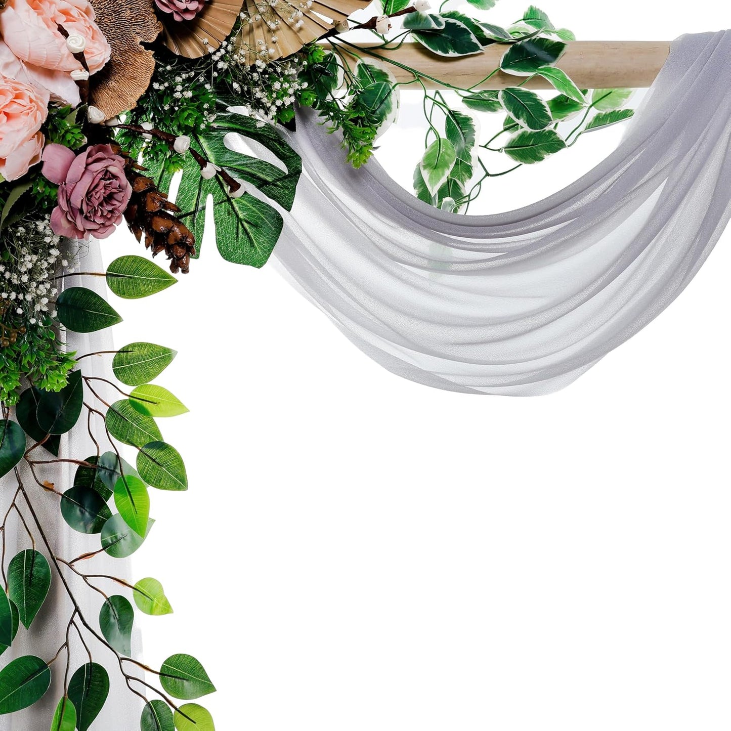 VDS Pack of 4 Panel (30 Inch X 20 Feet) Wedding Arch Draping Fabric Sheer Chiffon Fabric Drapery for Wedding Ceremony Reception Swag Backdrop Canopy Chuppah ARBO Altars Decoration (Cool Grey)