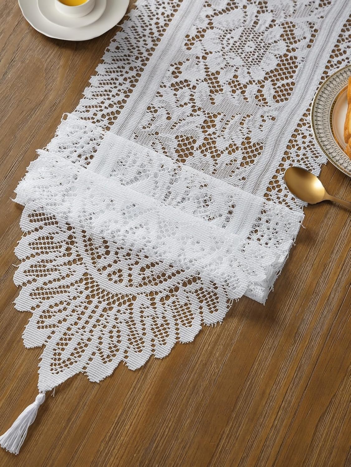 Jayla White Lace Table Runners, Elegant Vintage Lace Table Runner, Wedding Lace Decor with Floral Embroidery,Tea Party Decor, 13x54 Inch