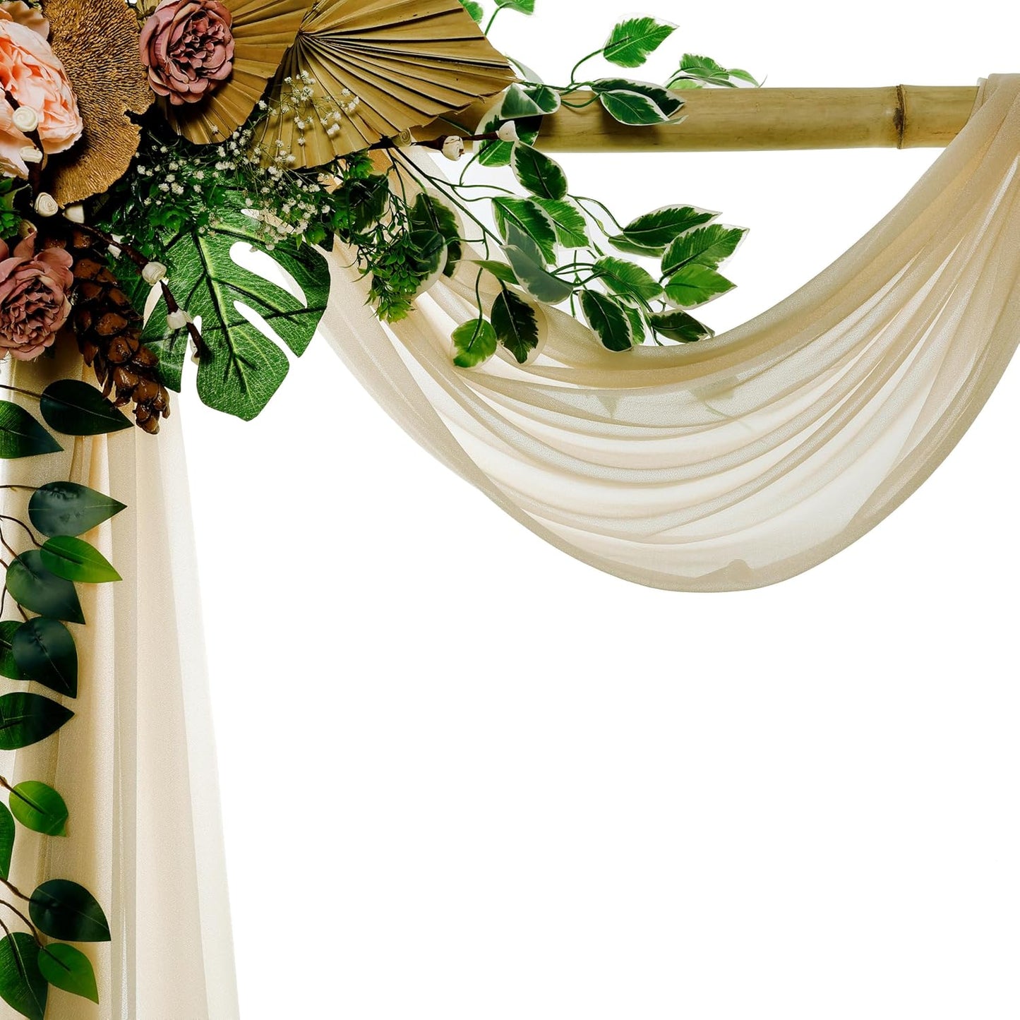 VDS Pack of 1 Panel (30 Inch X 100 Feet) Wedding Arch Draping Fabric Sheer Chiffon Fabric Drapery for Wedding Ceremony Reception Swag Backdrop Canopy Chuppah ARBO Altars Decoration (Champagne)