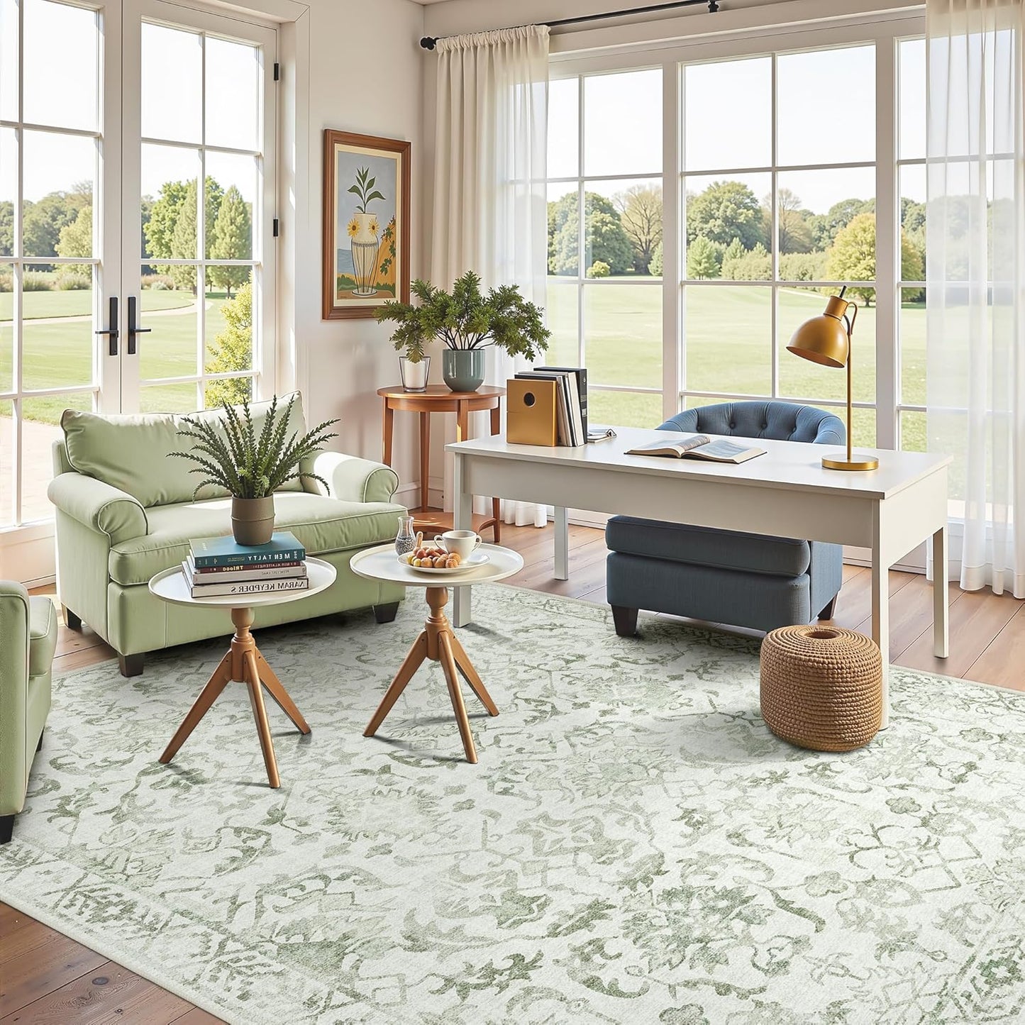 Sage Area Rugs 7x9 for Living Room, Washable Vintage Rugs for Bedroom, Distressed Throw Rug, Non Slip Rug Carpet for Bedroom Dining Nursery