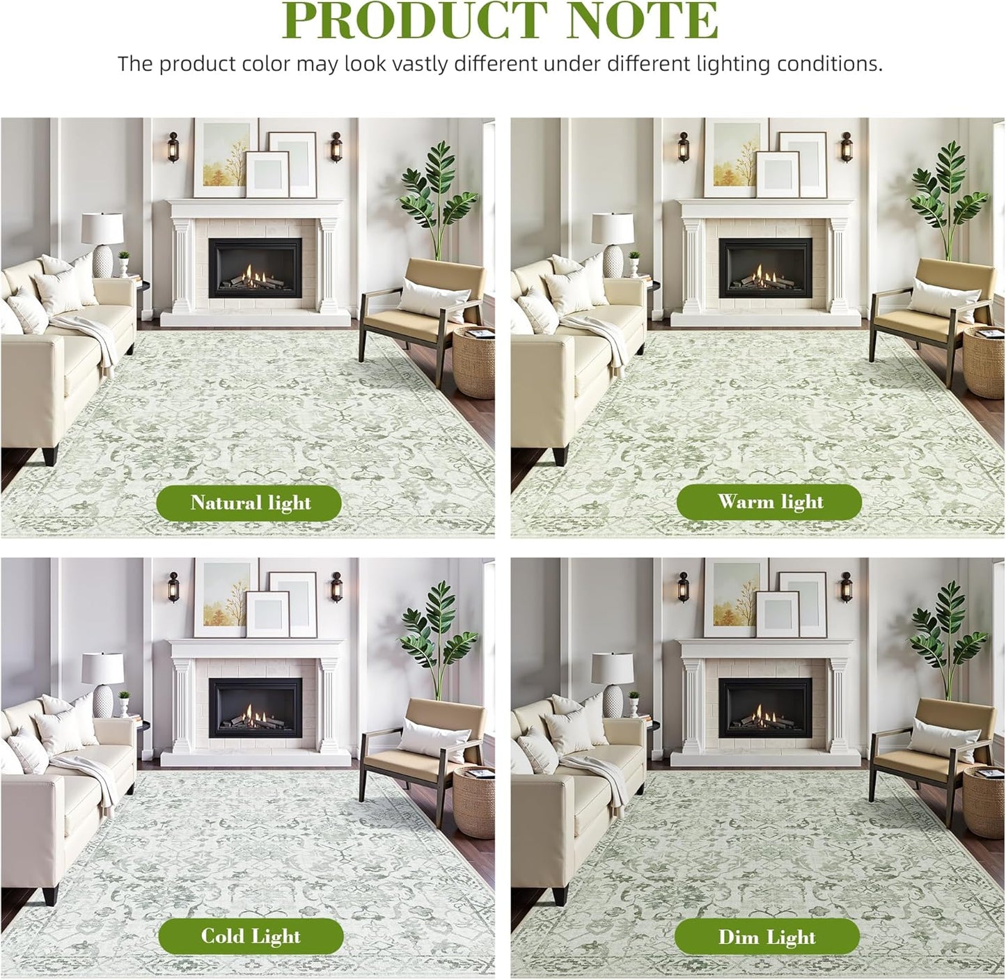 Sage Green Area Rugs 5x8 for Living Room, Washable Vintage Rugs for Bedroom, Distressed Throw Rug, Non Slip Rug Carpet for Bedroom Dining