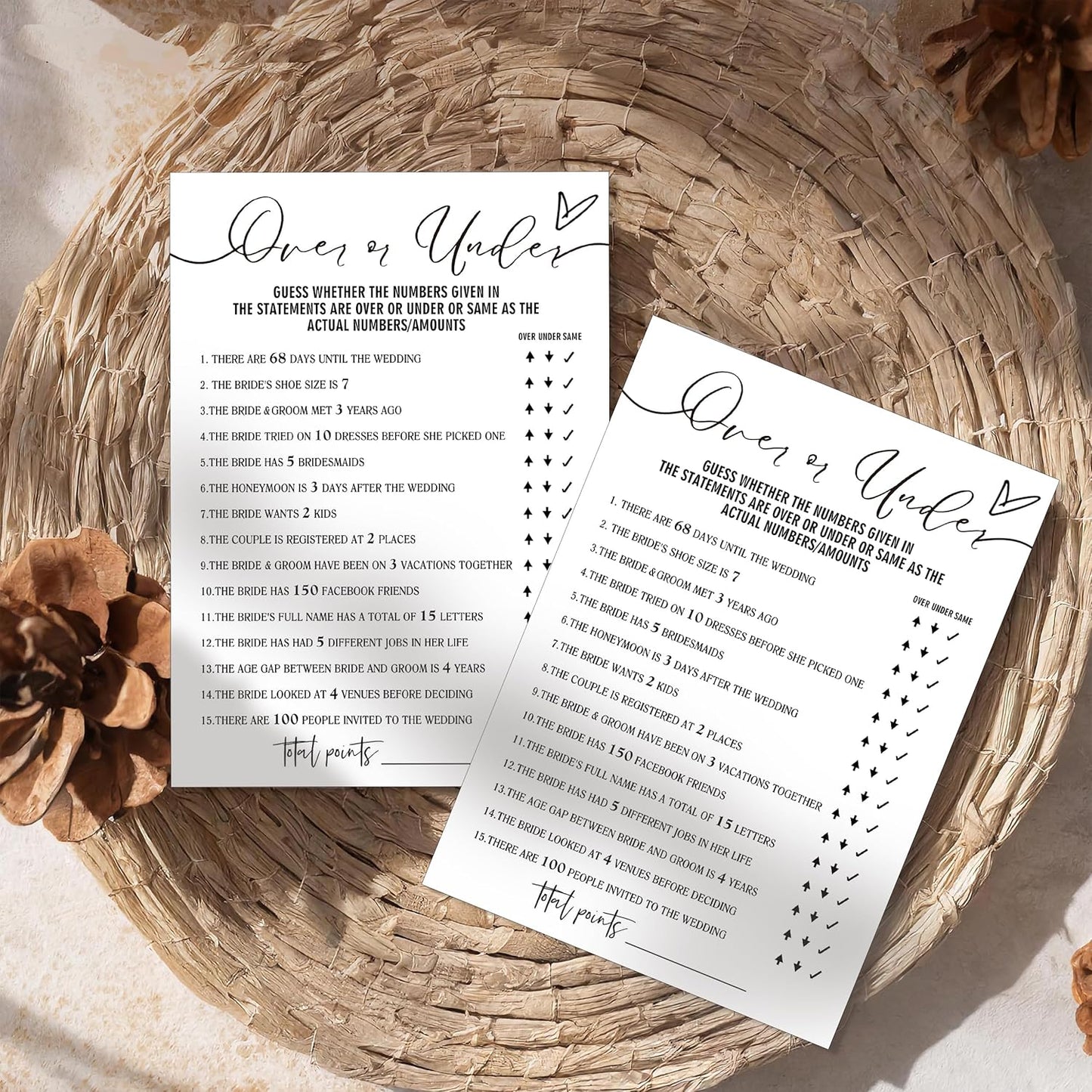 Fun Bridal Shower Games Set 25 Wedding Games Cards, Wedding Game for Reception 25 Guest Cards (5 × 7 Inch), Minimalist White Newlywed Party Supplies - A13