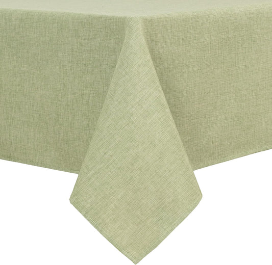 Hiasan Faux Linen Rectangle Tablecloth - Wrinkle and Stain Resistant Washable Table Cloth for Kitchen Dining Room Holiday Table Cover for Dinner, Green, 52 x 70 Inch