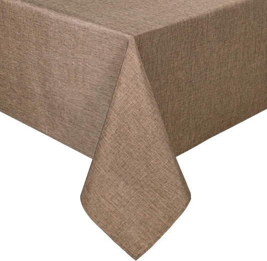 Hiasan Faux Linen Rectangle Tablecloth - Wrinkle and Stain Resistant Washable Table Cloth for Kitchen Dining Room Holiday Table Cover for Party Dinner, Khaki, 70 x 140 Inch
