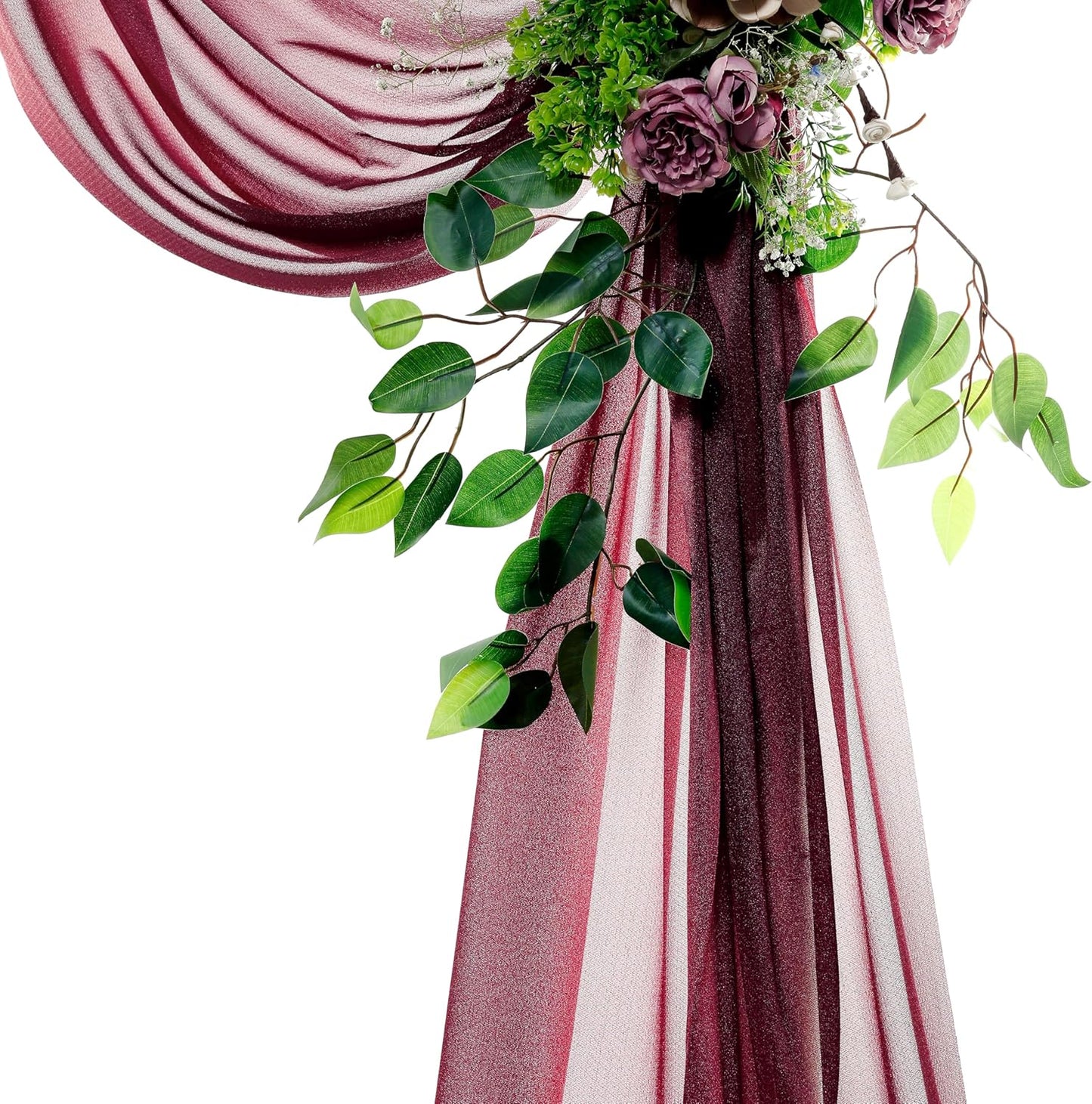 VDS Pack of 2 Panel (30 Inch X 40 Feet) Wedding Arch Draping Fabric Sheer Chiffon Fabric Drapery for Wedding Ceremony Reception Swag Backdrop Canopy Chuppah ARBO Altars Decoration (Burgundy)