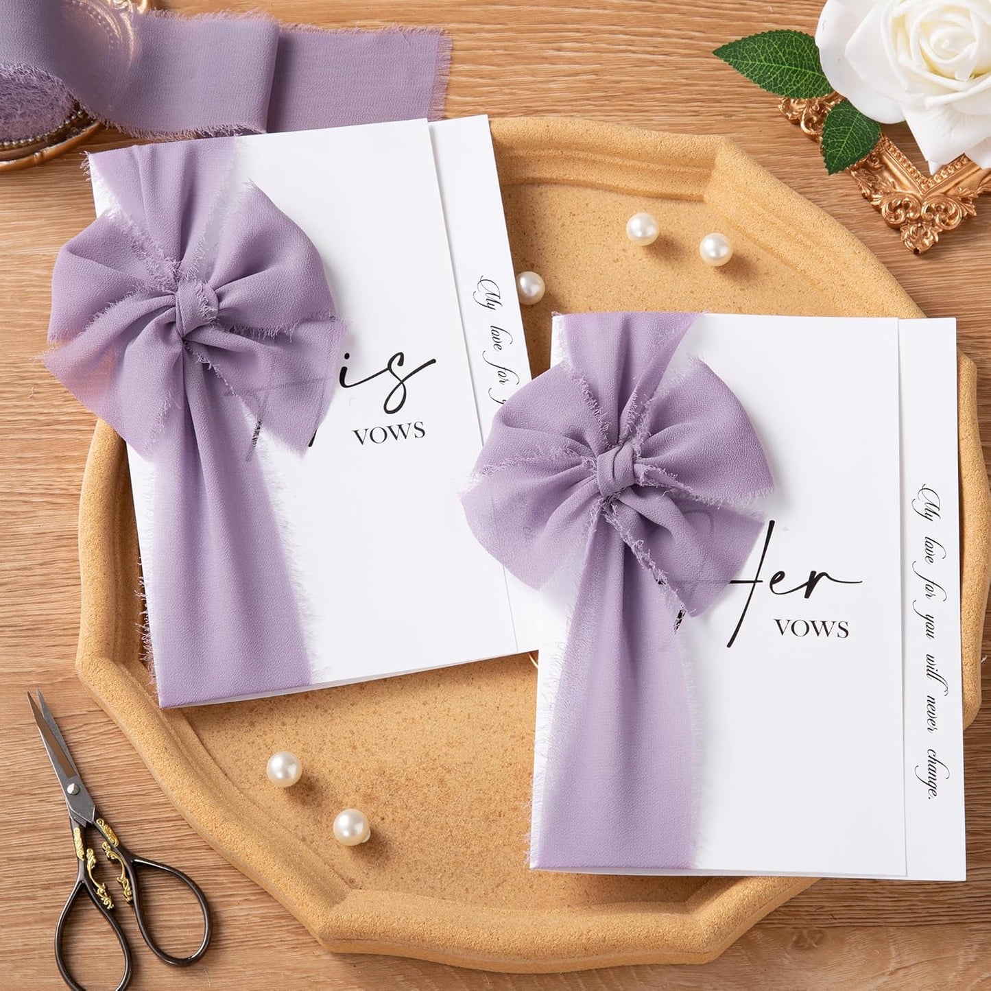DORIS HOME 2" x21Yd Chiffon Ribbon for Flower Bouquet, Purple & Ivory Fabric Ribbon for Gift Wrapping, Handmade Frayed Ribbon for Wedding, Chiffon Silk Ribbon for Christmas Decorations
