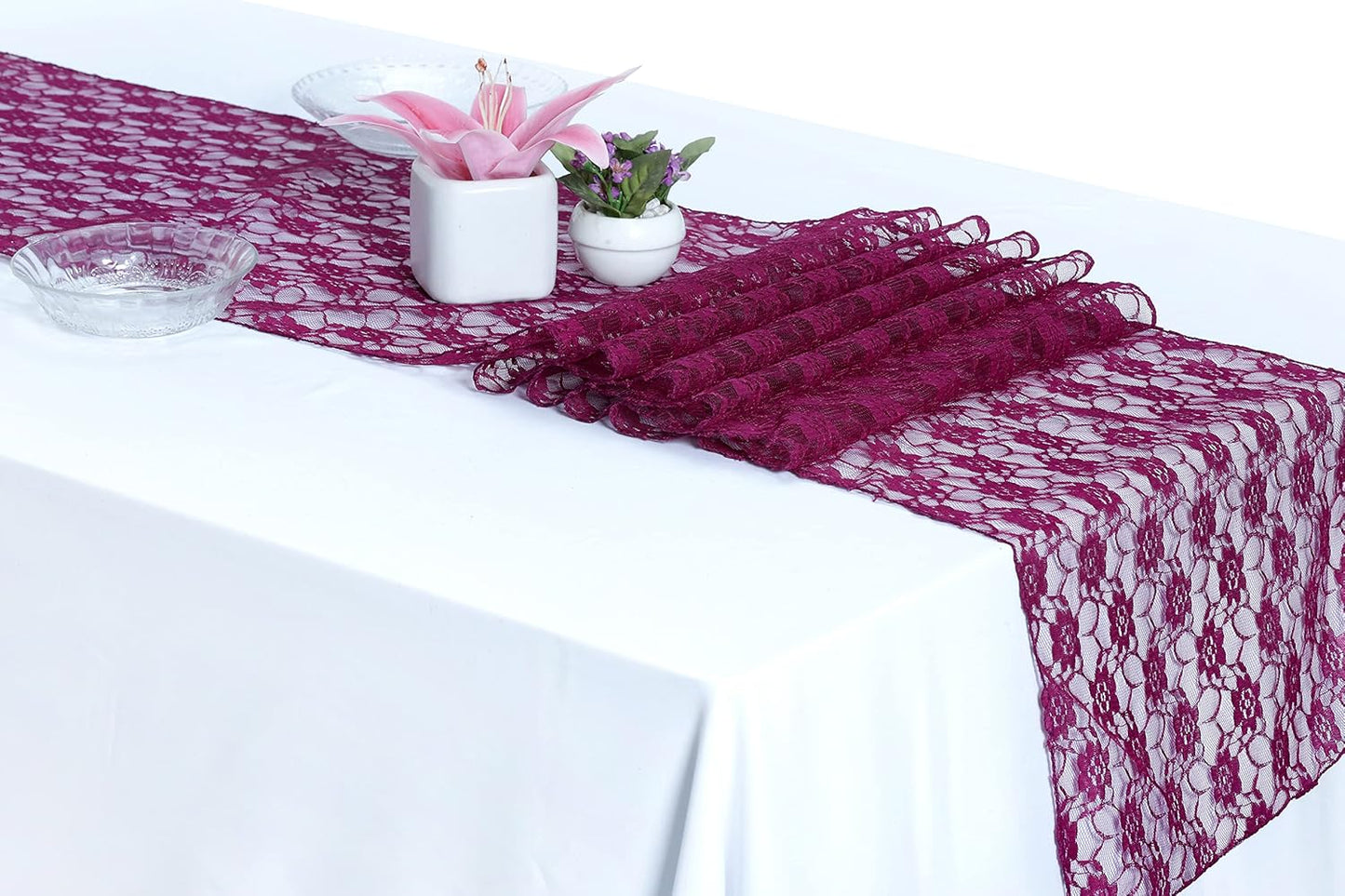 MDS Pack of 12 Wedding 12 x 108 inches Satin Table Runner for Wedding, Decorations for Birthday Parties, Banquets, Graduations, Engagements, Runners fit Rectangle, Round Table- Eggplant
