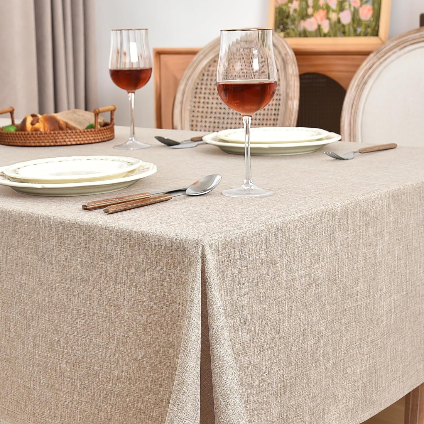 Fitable Beige Square Tablecloths 2 Pack, Linen Look Fabric Table Clothes, Rustic Holiday Table Covers for Kitchen Dining, Outdoor Picnic, Farmhouse (54 x 54 Inch)