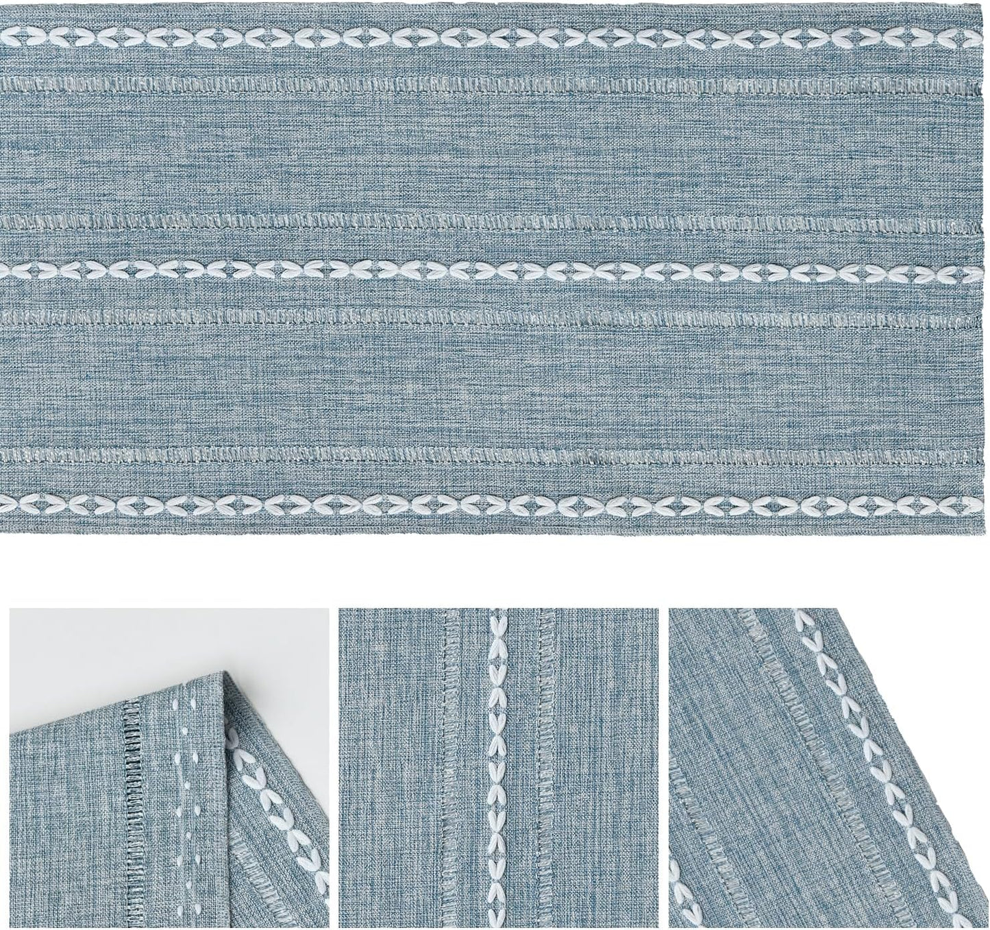 Artoid Mode Dusty Blue Cotton Linen Table Runner, Seasonal Rustic Embroidered Hollow Kitchen Dining Table Decoration for Home Party Decor 13x90 Inch