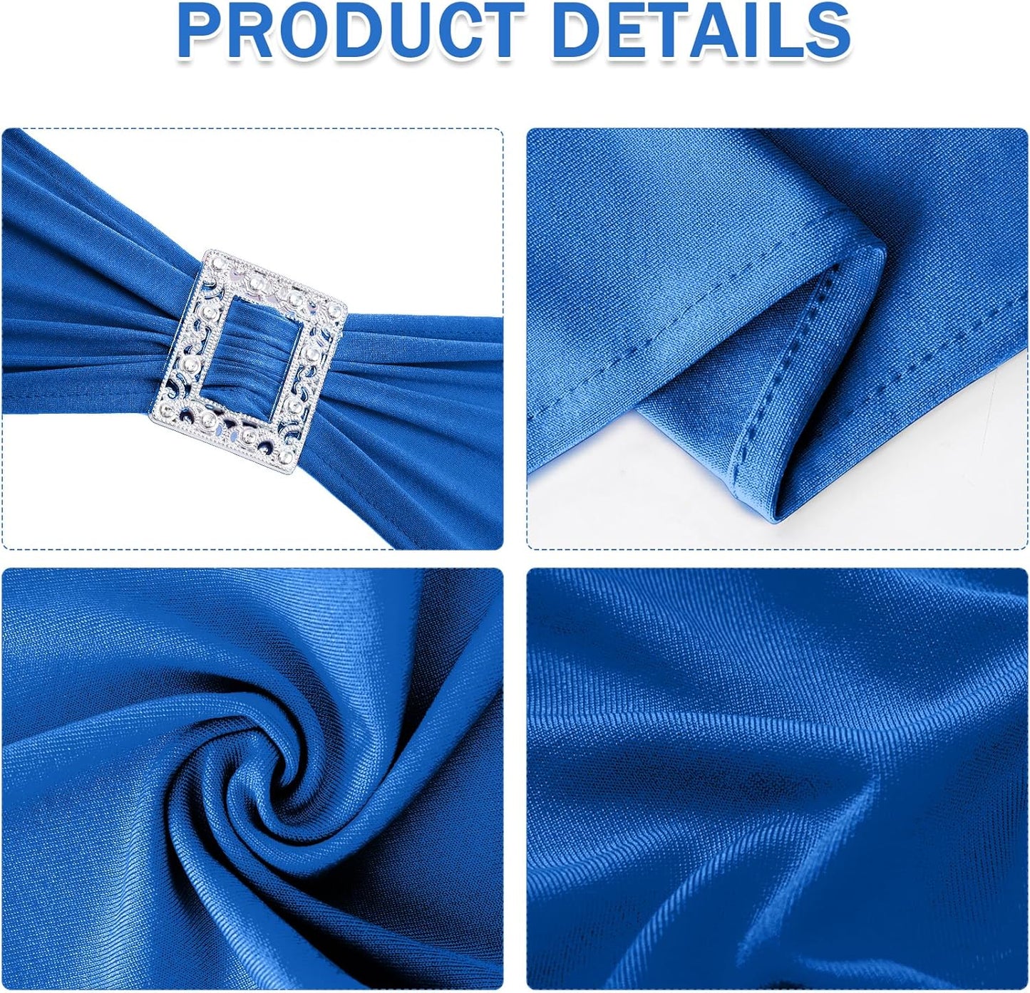 Joccun 120 PCS Spandex Chair Sashes Bows Stretch Chair Cover Band with Buckle Slider Universal Elastic Chair Ties for Wedding Banquet Party Event Decoration (Royal Blue)