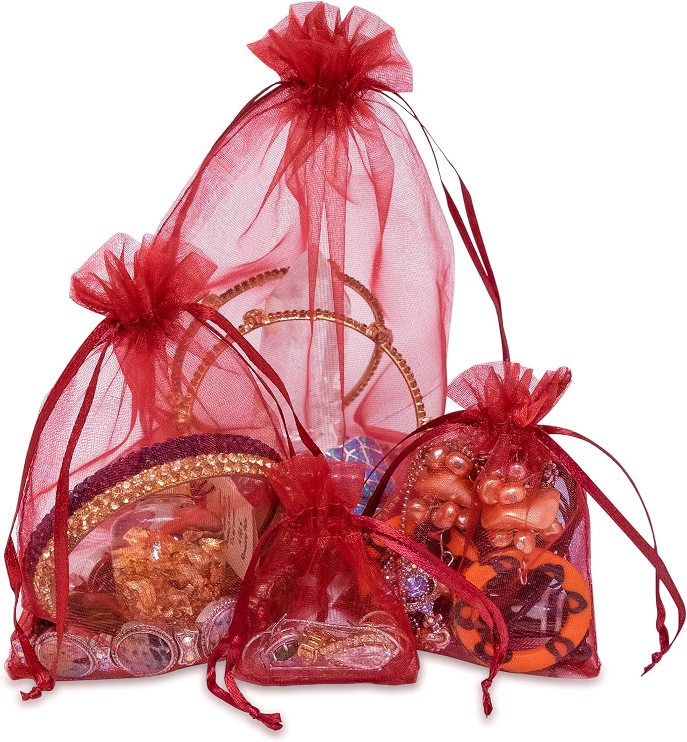 TheDisplayGuys 48-Pack 2" x 2-3/4" Maroon Sheer Organza Gift Bags with Drawstring, Jewelry Candy Treat Wedding Party Favors Mesh Pouch