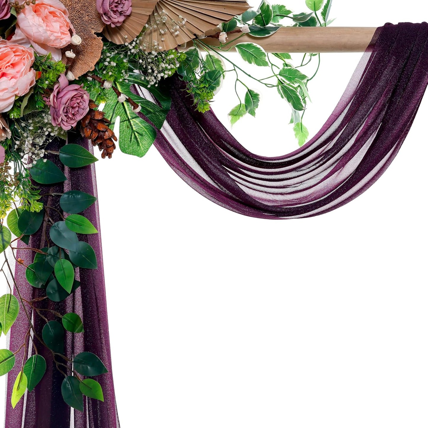 VDS Pack of 2 Panel (30 Inch X 30 Feet) Wedding Arch Draping Fabric Sheer Chiffon Fabric Drapery for Wedding Ceremony Reception Swag Backdrop Canopy Chuppah ARBO Altars Decoration (Eggplant)