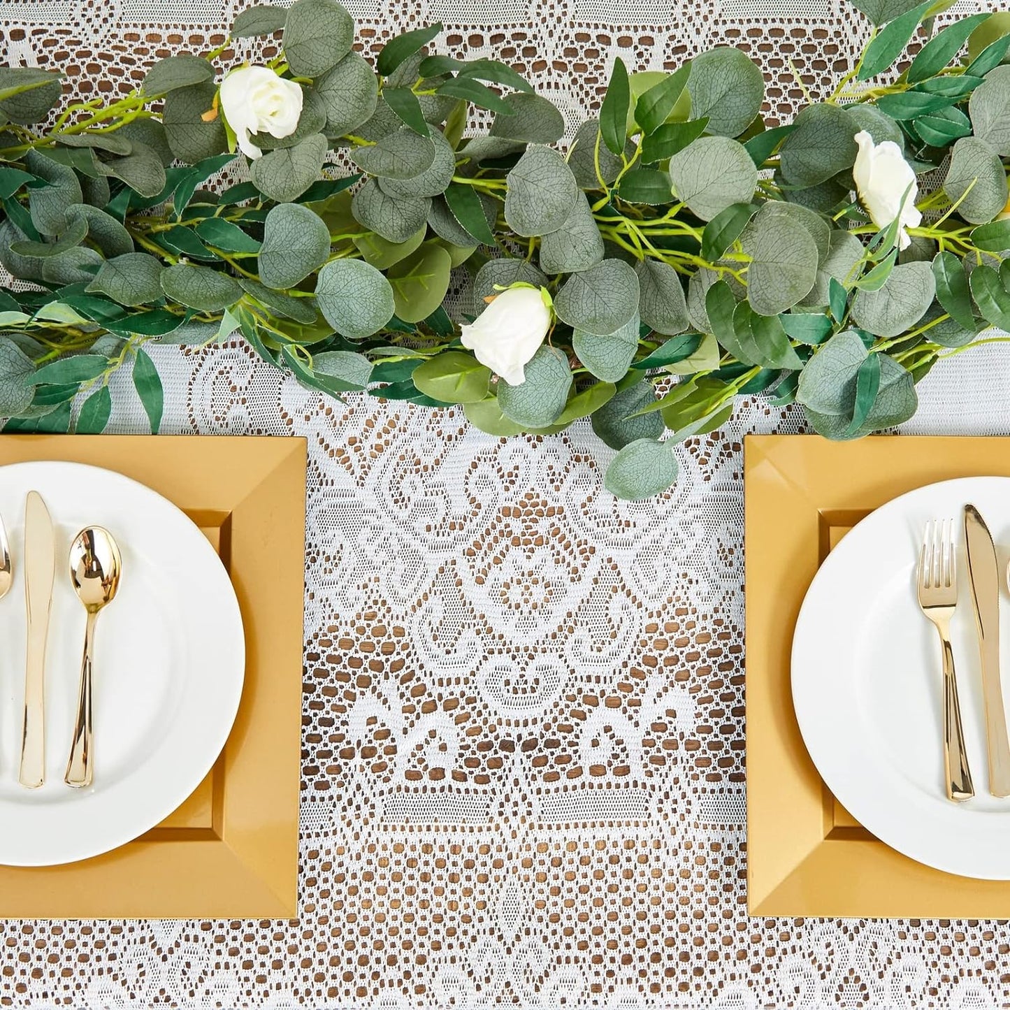 Juvale Rectangular Lace Tablecloth - White Lace, 54 x 72 in Vintage Floral Scalloped Polyester - Wedding & Tea Party Table Cloth & Baby Shower Tablecloth