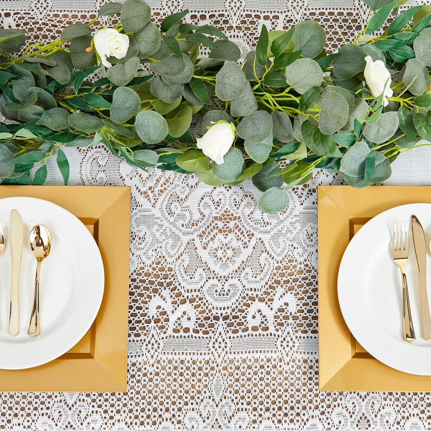 Juvale Rectangular Lace Tablecloth - White Lace, 54 x 72 in Vintage Floral Scalloped Polyester - Wedding & Tea Party Table Cloth & Baby Shower Tablecloth (Pack of 2)