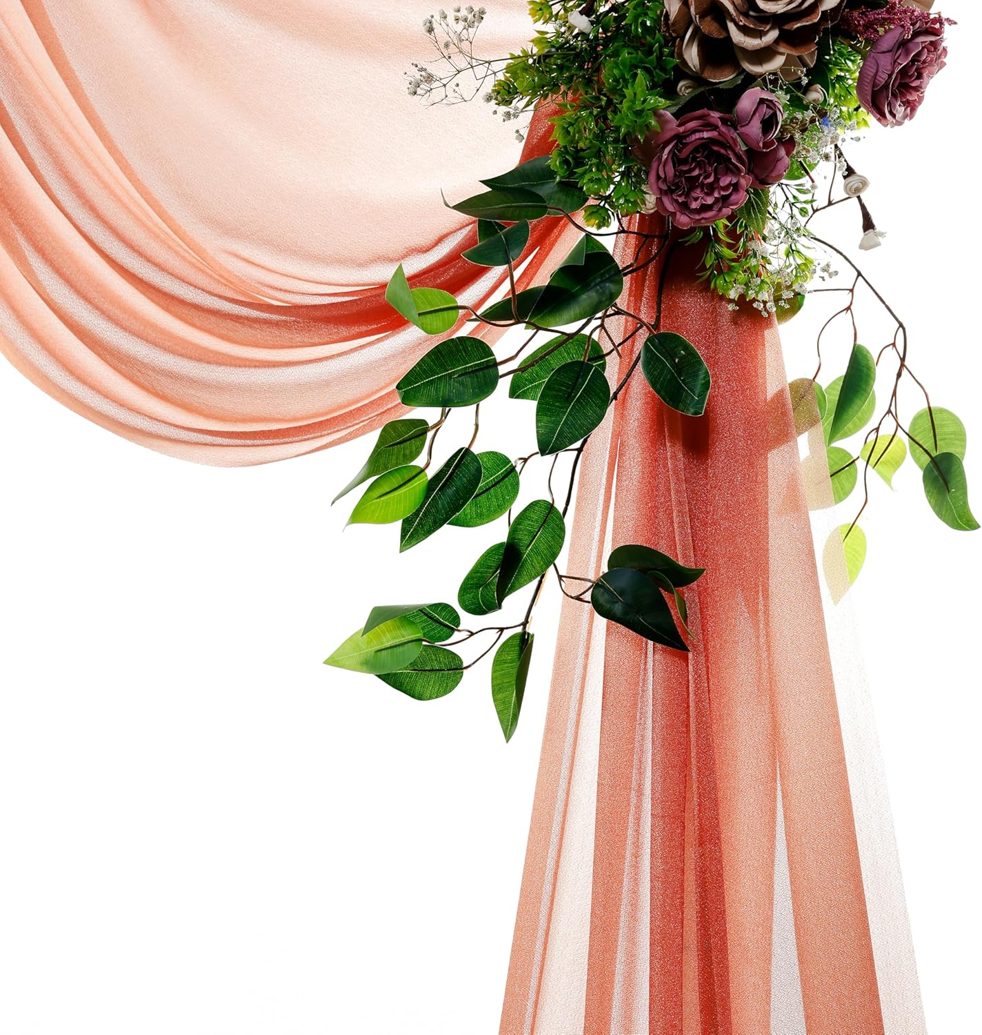 VDS Pack of 1 Panel (30 Inch X 50 Feet) Wedding Arch Draping Fabric Sheer Chiffon Fabric Drapery for Wedding Ceremony Reception Swag Backdrop Canopy Chuppah ARBO Altars Decoration (Terracotta)