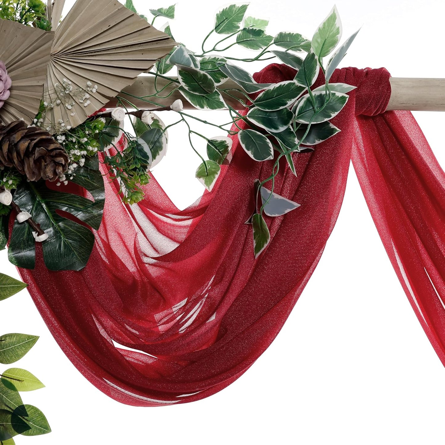 VDS Pack of 1 Panel (30 Inch X 50 Feet) Wedding Arch Draping Fabric Sheer Chiffon Fabric Drapery for Wedding Ceremony Reception Swag Backdrop Canopy Chuppah ARBO Altars Decoration (Apple Red)