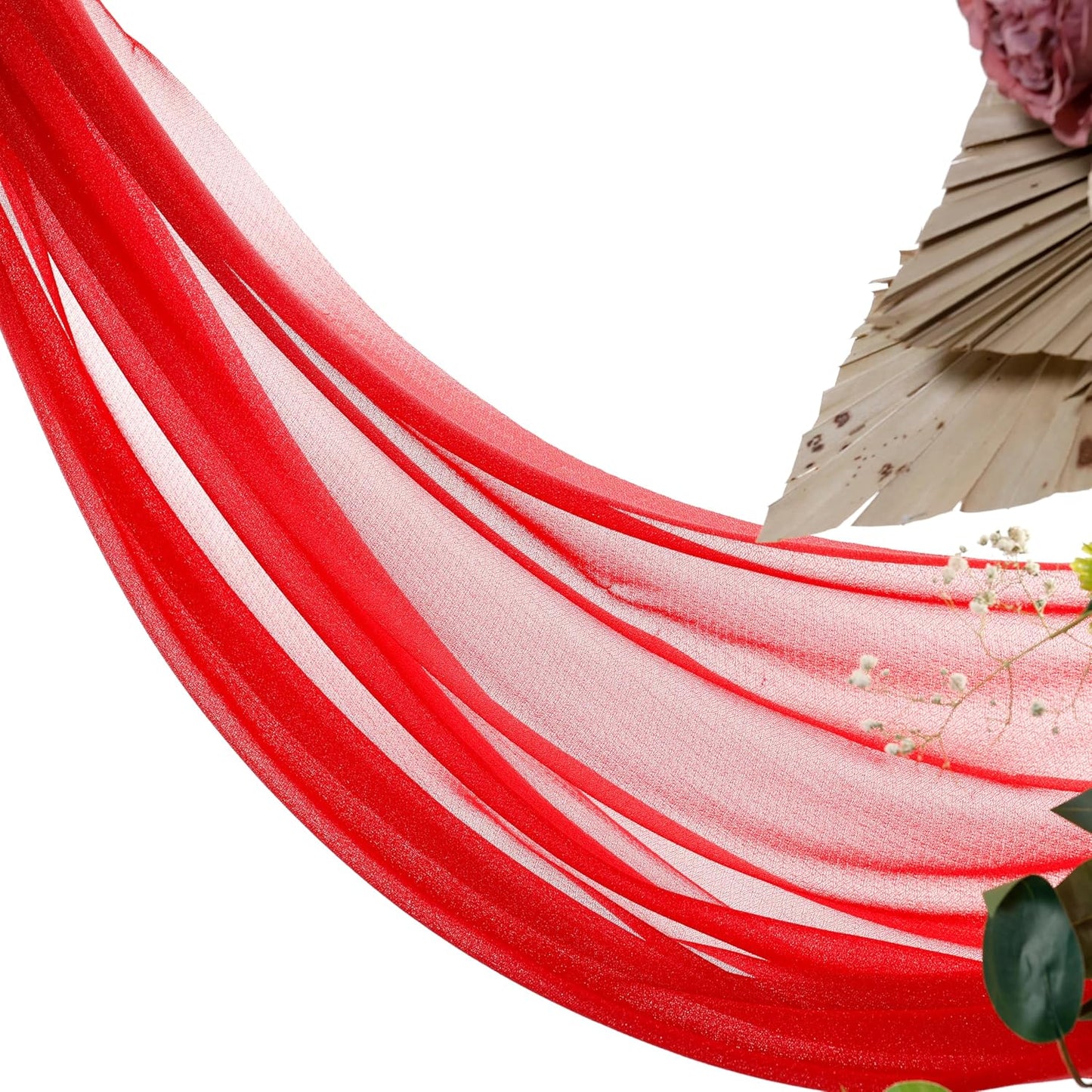 VDS Pack of 1 Panel (30 Inch X 50 Feet) Wedding Arch Draping Fabric Sheer Chiffon Fabric Drapery for Wedding Ceremony Reception Swag Backdrop Canopy Chuppah ARBO Altars Decoration (Red)