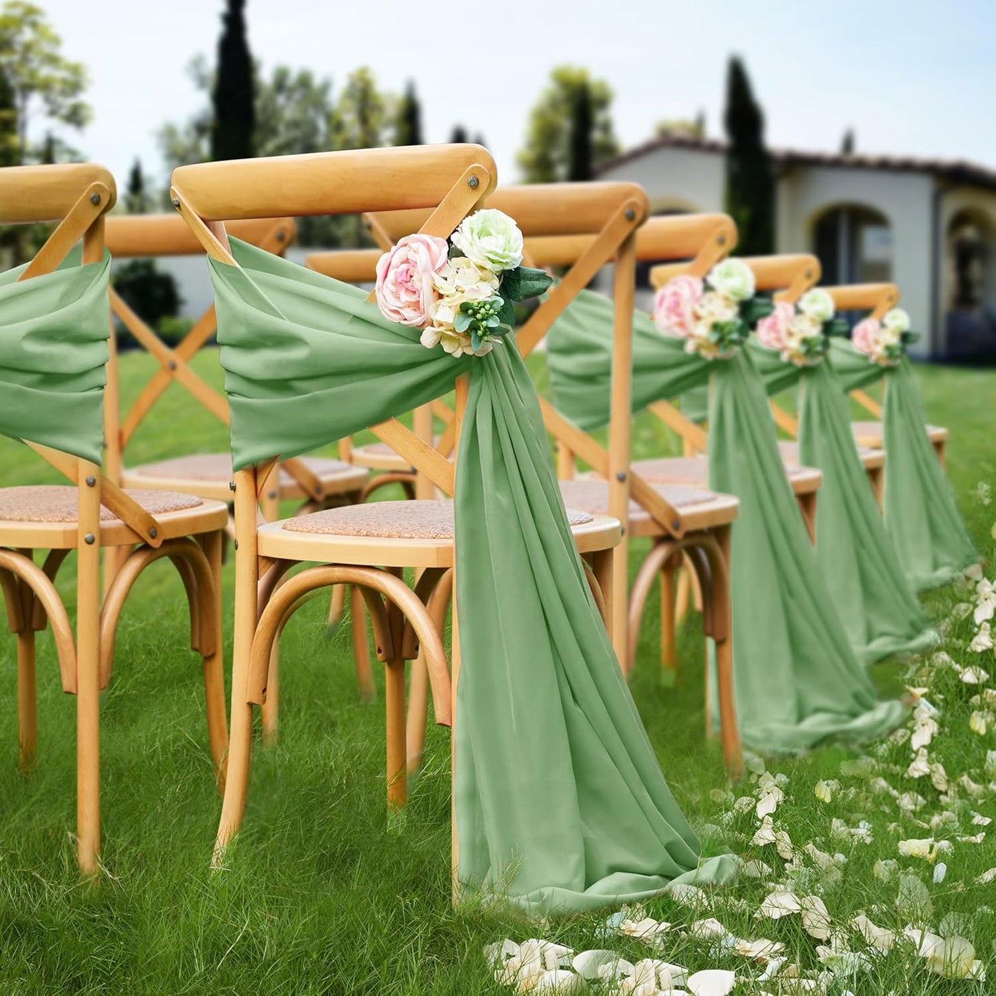 VACVELT Wedding Arch Draping Fabric Sage Green Chiffon, 1 Panel Sheer Drapes 30 Inch x 20ft Chiffon Backdrop Curtain Decor, Outdoor Sheer Drapery for Ceremony Party Ceiling