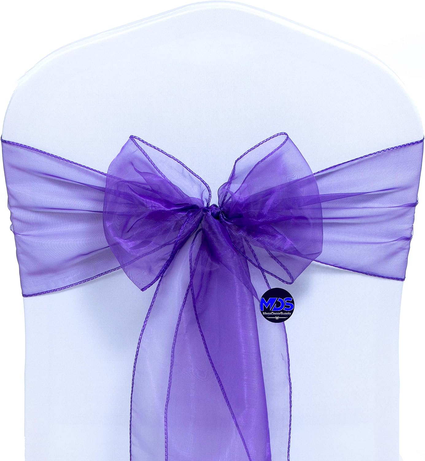 MDS Pack of 50 PCS Organza Chair Sashes Wider Dining Chair Bows Ribbon Tie Back for Wedding Party Birthday Bridal Shower Reception Event Banquet Home Chair Cover Decoration - Purple