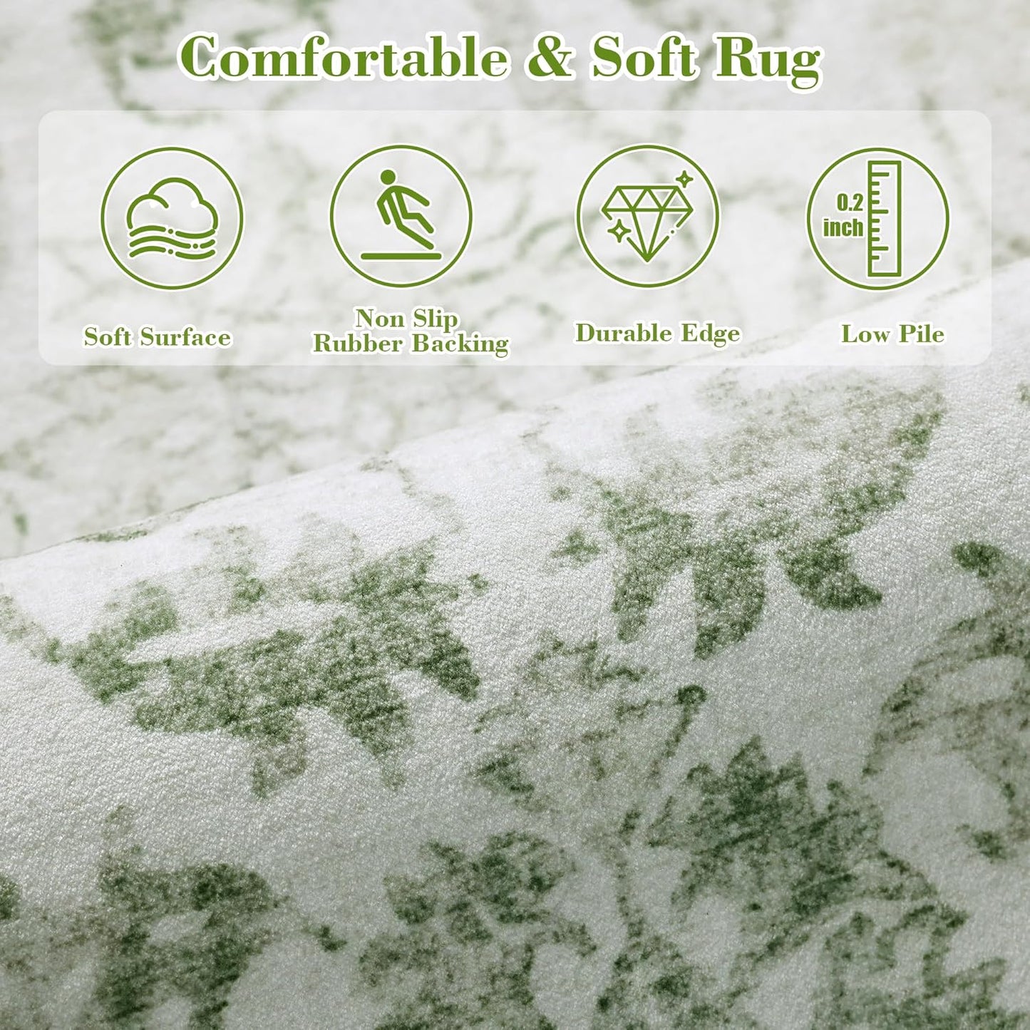 Sage Green 2x6 Runner Rug for Hallways Bed Side Kitchen, Boho Washable Distressed Low-Pile Floor Entryway Long Bathroom Mat, Non-Slip Laundry Room Washstand Front Carpet Green 24x72 Inch