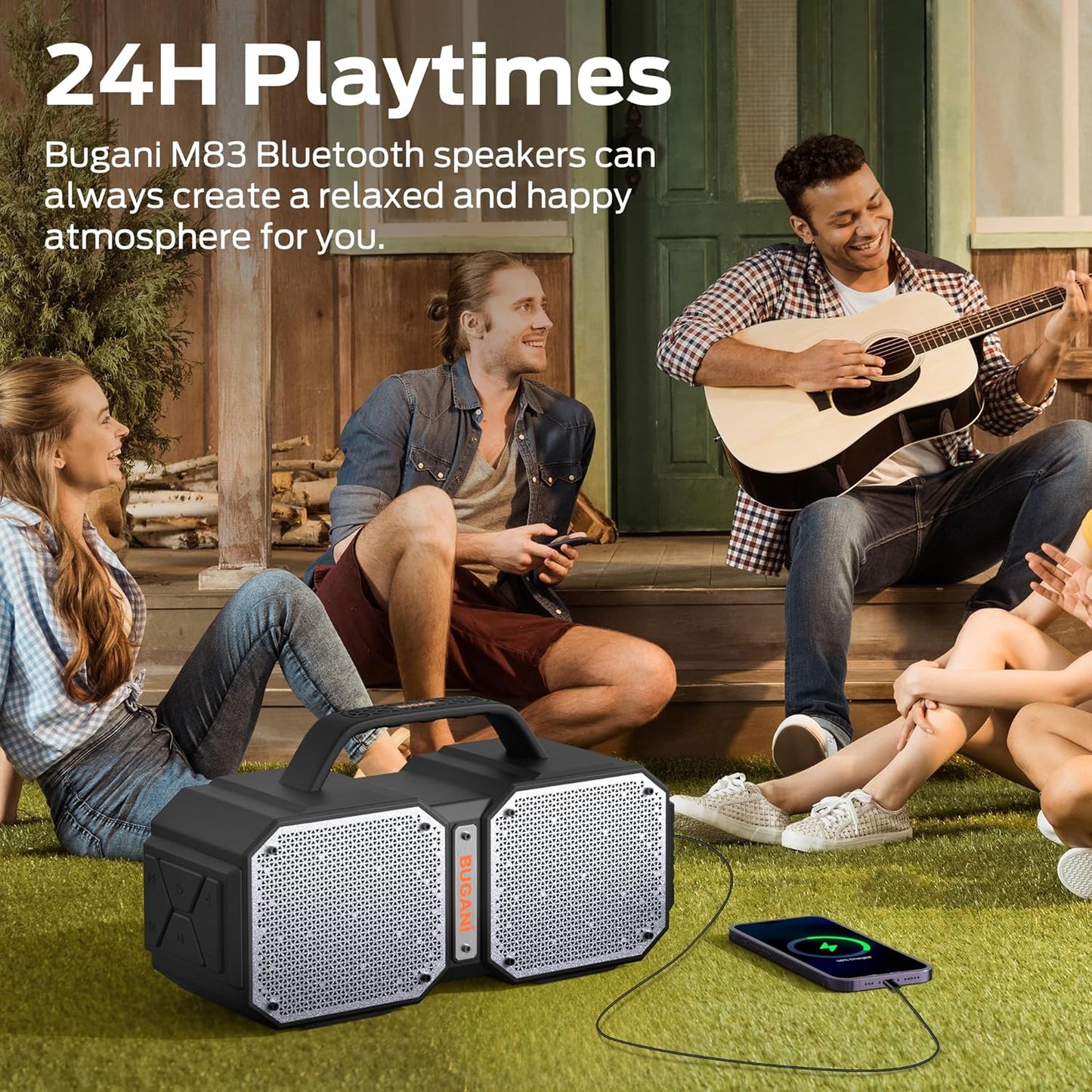 BUGANI Shock Bluetooth Speaker, Portable Bluetooth 5.3, Waterproof Design, 60W High Power Output, Outdoor Speaker, Black (New Model)