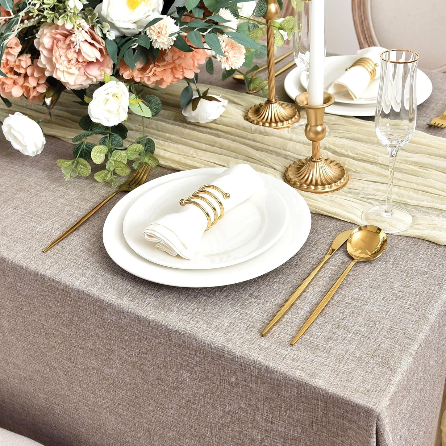 Fitable Faux Linen Tablecloths for Rectangle Tables: Water & Stain Resistant Farmhouse Table Cloth, Washable Burlap Textured Table Covers for Kitchen Dining Party(2 Pack, 60x120 Inch, Nature)