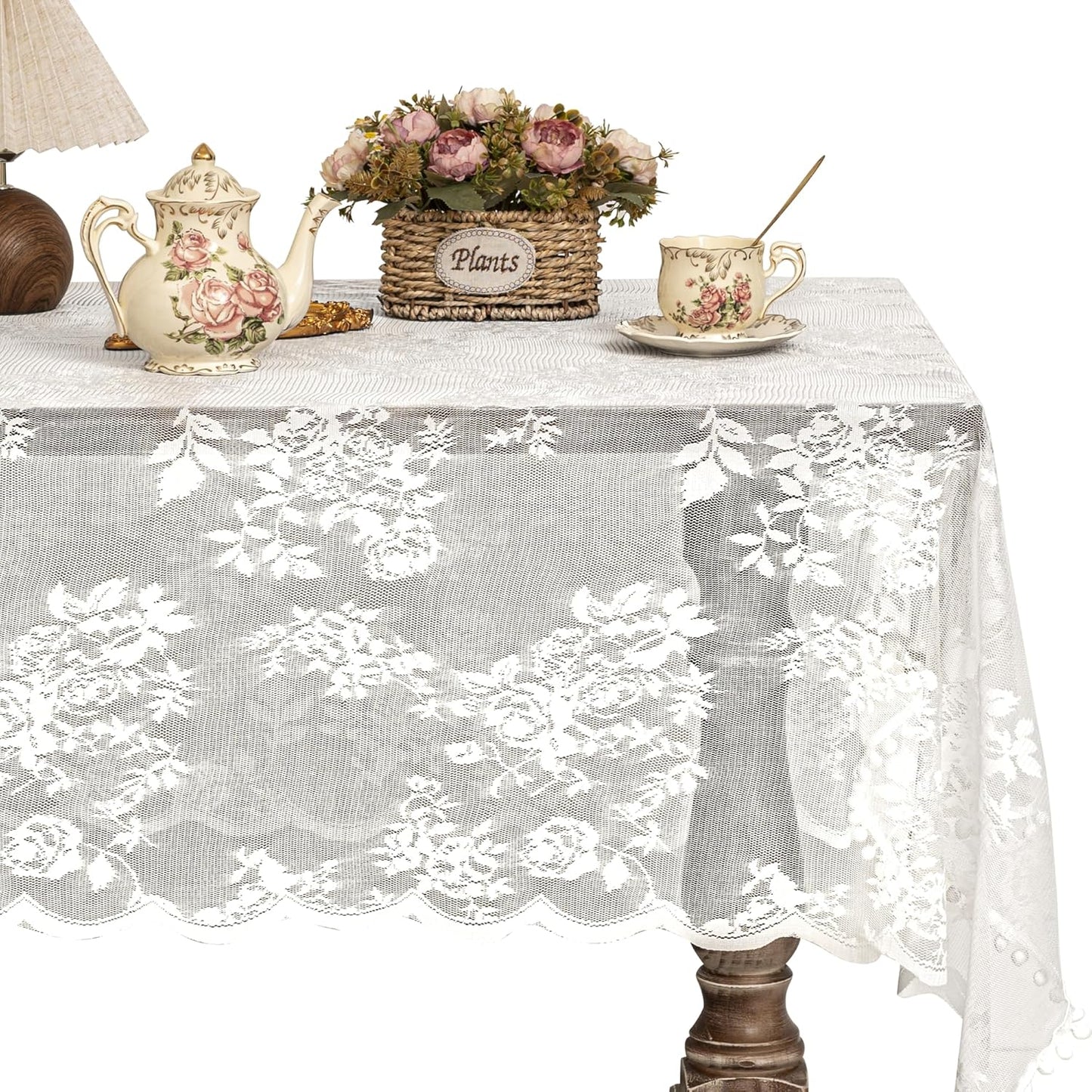 Jayla White Lace Tablecloth for Rectangular Tables, Vintage Style Wedding Table Cloths for Reception, Baby Shower, Birthday Party, Formal Dining, Dinner Parties 54 X 54 Inches