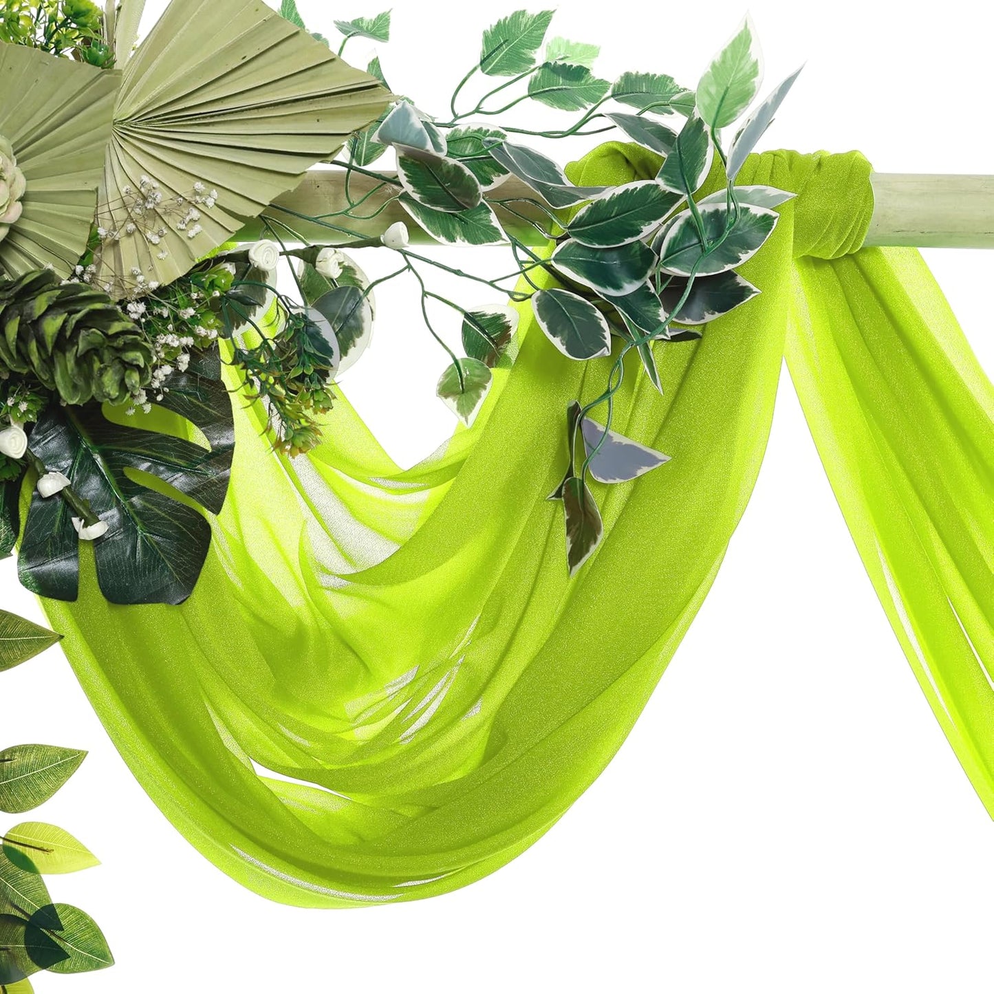 VDS Pack of 2 Panel (30 Inch X 30 Feet) Wedding Arch Draping Fabric Sheer Chiffon Fabric Drapery for Wedding Ceremony Reception Swag Backdrop Canopy Chuppah ARBO Altars Decoration (Parrot Green)