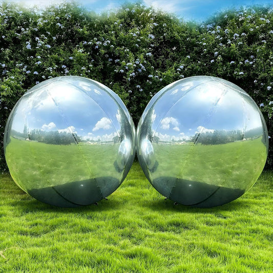 2PCS 19.7in Silver Inflatable Mirror Ball, Big Shinny Balls Reusable Large PVC Disco Ball Balloon for Large Event Decoration, Party, Concerts, Stage, Wedding Decor, Without Air Pump