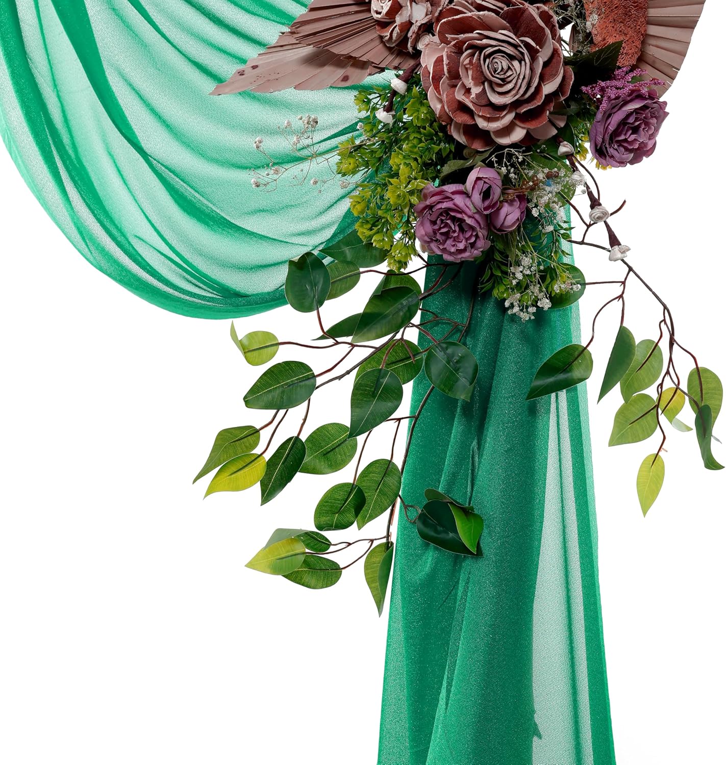 VDS Pack of 1 Panel (30 Inch X 50 Feet) Wedding Arch Draping Fabric Sheer Chiffon Fabric Drapery for Wedding Ceremony Reception Swag Backdrop Canopy Chuppah ARBO Altars Decoration (Emerald)