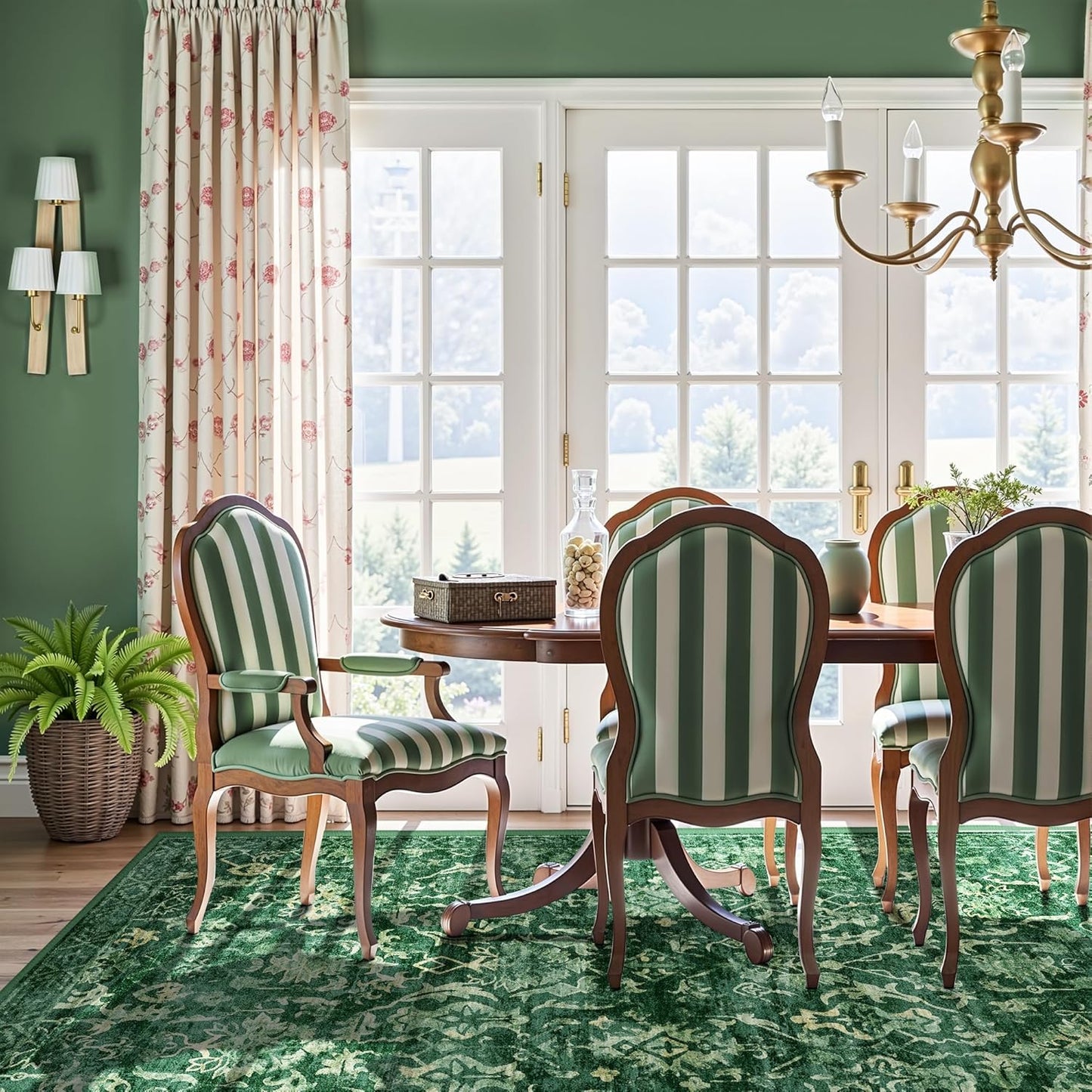 Deep Green Area Rugs 5x8 for Living Room, Washable Vintage Rugs for Bedroom, Distressed Throw Rug, Non Slip Rug Carpet for Bedroom Dining