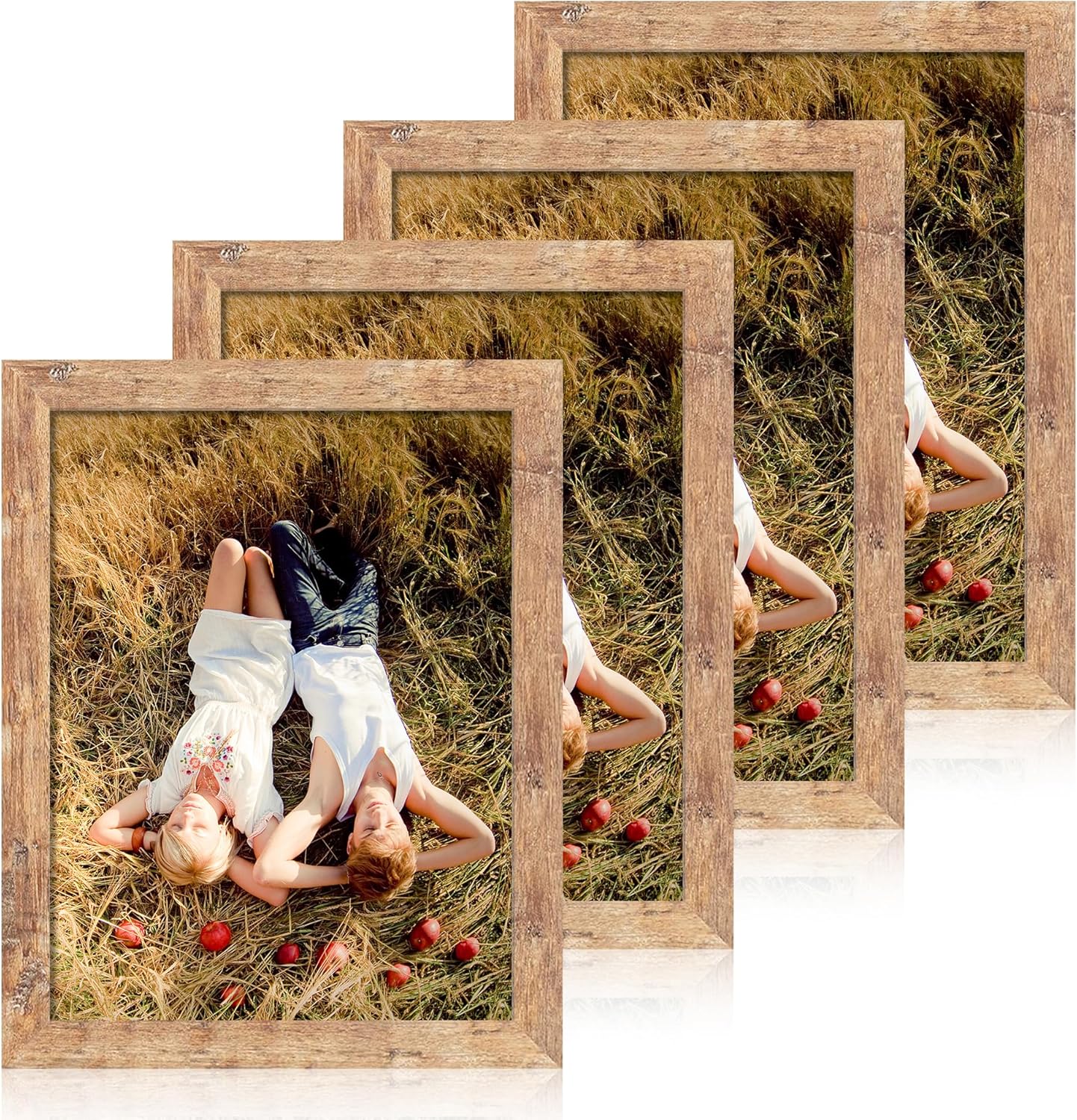 8.5x11 Picture Frame Set of 4, High Definition Real Glass Rustic Brown Frame, Wood Photo Frames 8.5 by 11 Diploma Document for Wall Hanging and Tabletop Display