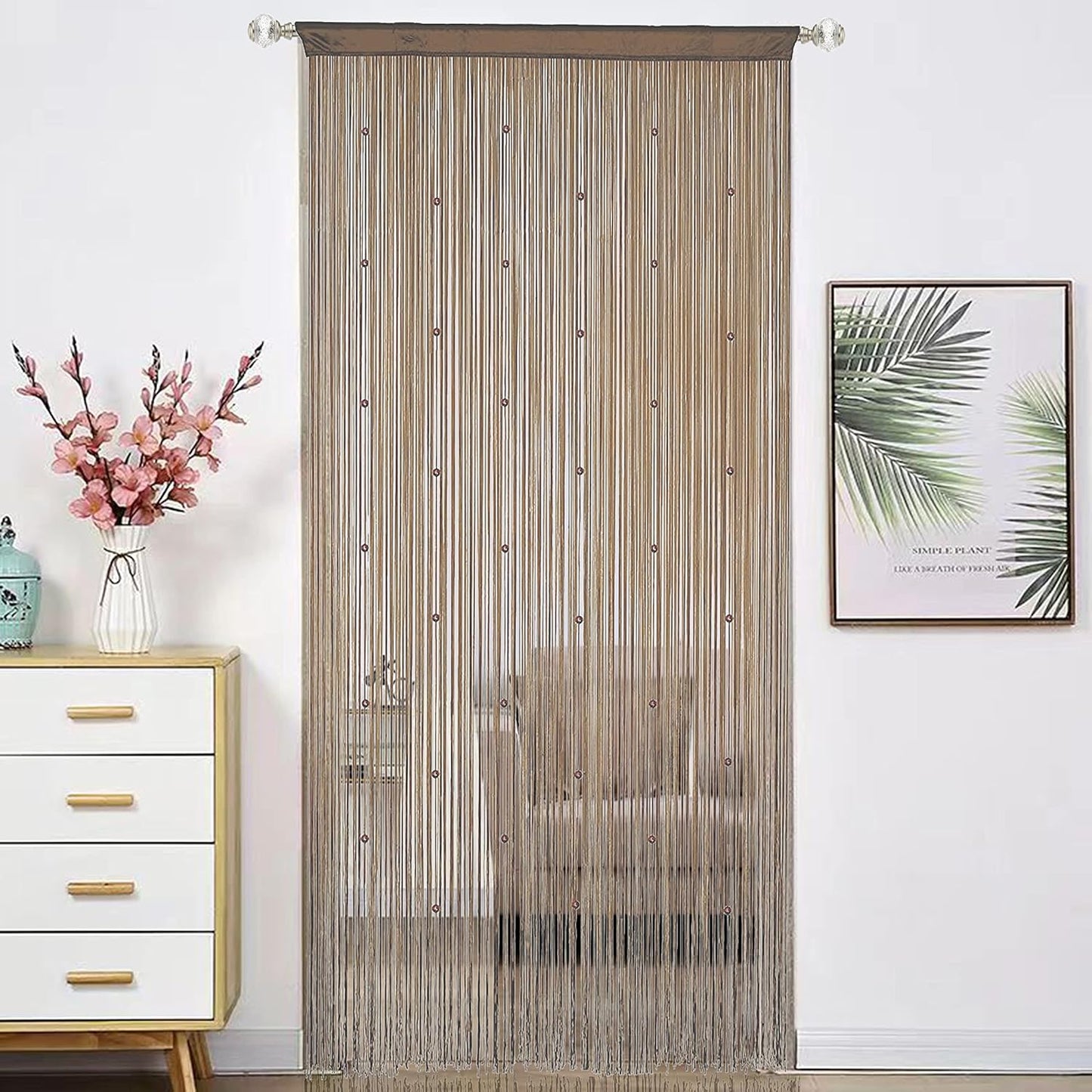 Beaded Curtain Beads Door String Curtains Ideal for Living Room Decor Wall Hanging Fringe Doorway Divider Bedroom Backdrop Hippie Window Closet Privacy Rod Pocket Dense (100x200cm,Ecru)