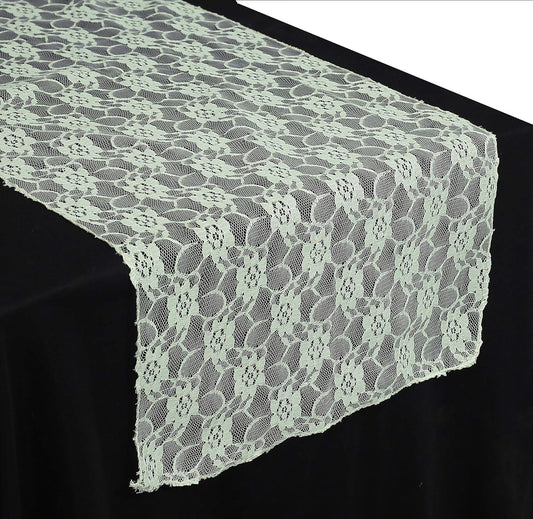 MDS Pack of 10 Wedding 12 x 108 inches Lace Table Runner for Wedding, Decorations for Birthday Parties, Banquets, Graduations, Engagements, and Runners fit Rectangle, Round Table- Ivory