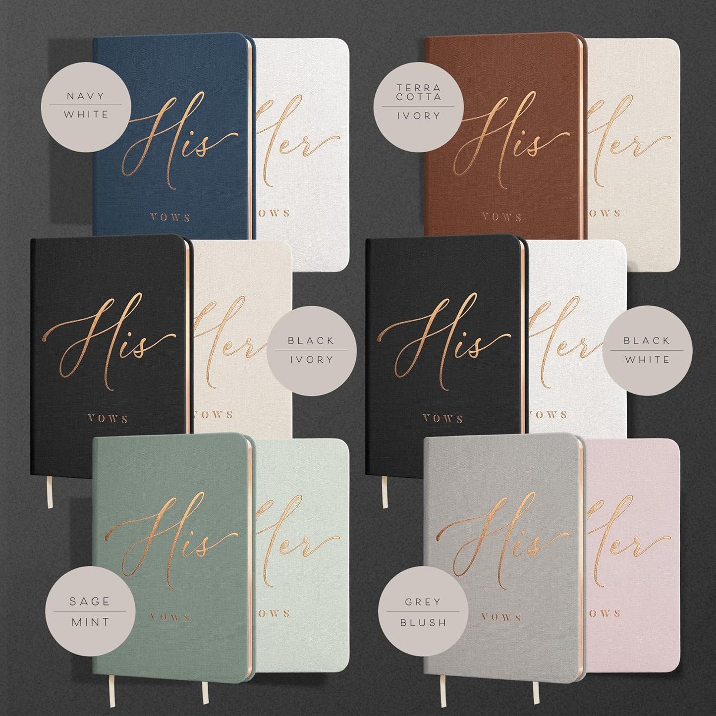 ARTESORI Vow Books His and Hers - Linen Wedding Vow Books Perfect as Bride & Groom Gifts, Wedding Registry Ideas - His & Hers Gifts Wedding Vow Book - Wedding Essentials & Accessories (Blush & Grey)