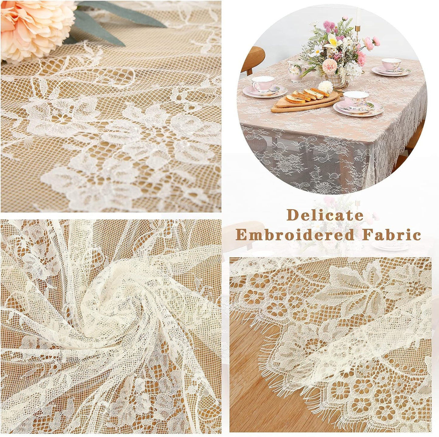 LuoluoHouse Rustic Ivory Wedding Tablecloths Lace Chic Rectangular Tablecloths for Wedding Reception Farmhouse Table Decorations 60x120 inch
