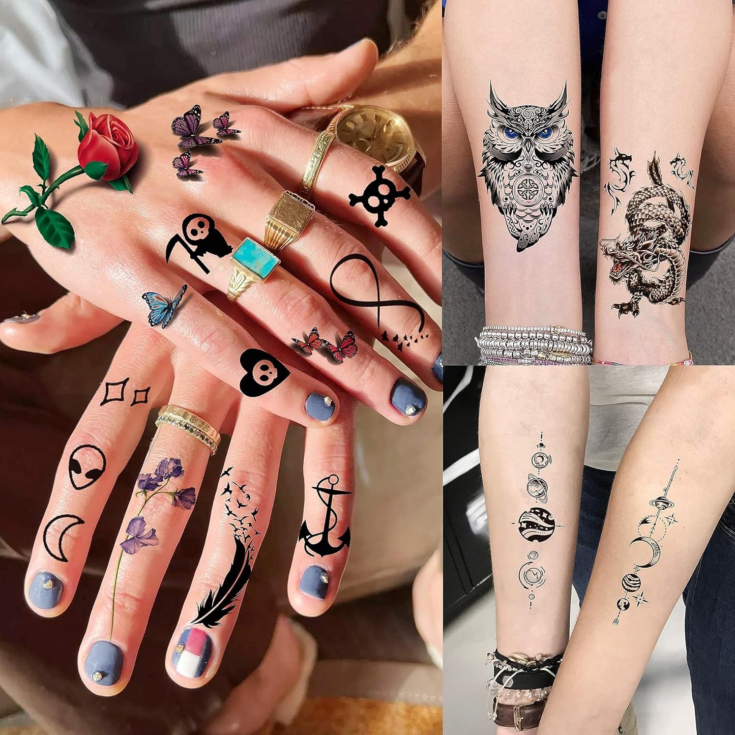 66 Sheets 430+ PCS Cute Temporary Tattoos For Women Men Adults, Watercolor Butterfly Flower Lavender Fake Tattoo Stickers Kids Boys Girls, Black Star Animals Space Temp Tattoos Dragon Wolf Lion