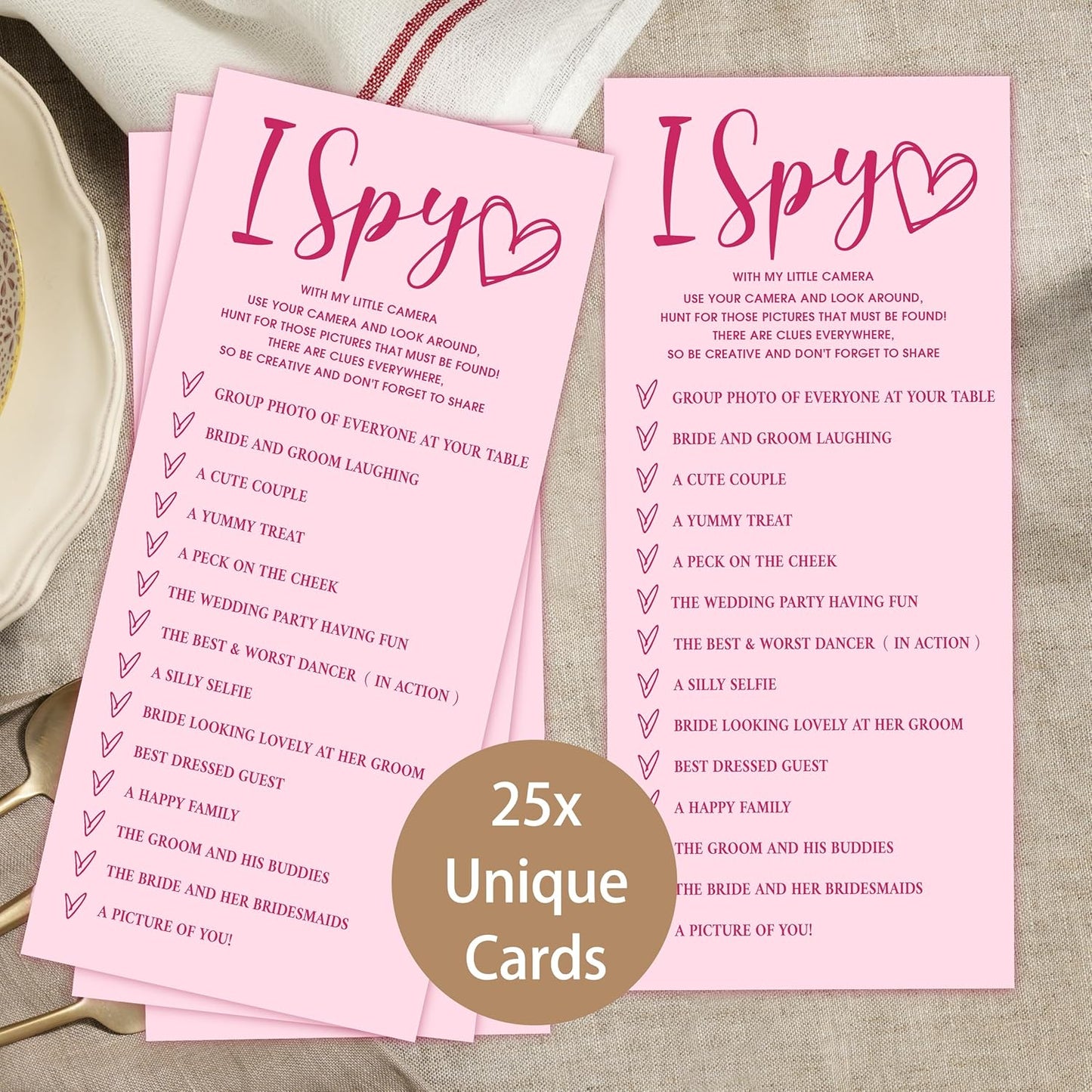 4x9 Inch Wedding Party Games, Bridal Shower Cards, 25 Pink Bridal Shower Games for Wedding Reception, Bachelorette, Engagement Party, Minimalist Guest Interaction Activity Cards-A13
