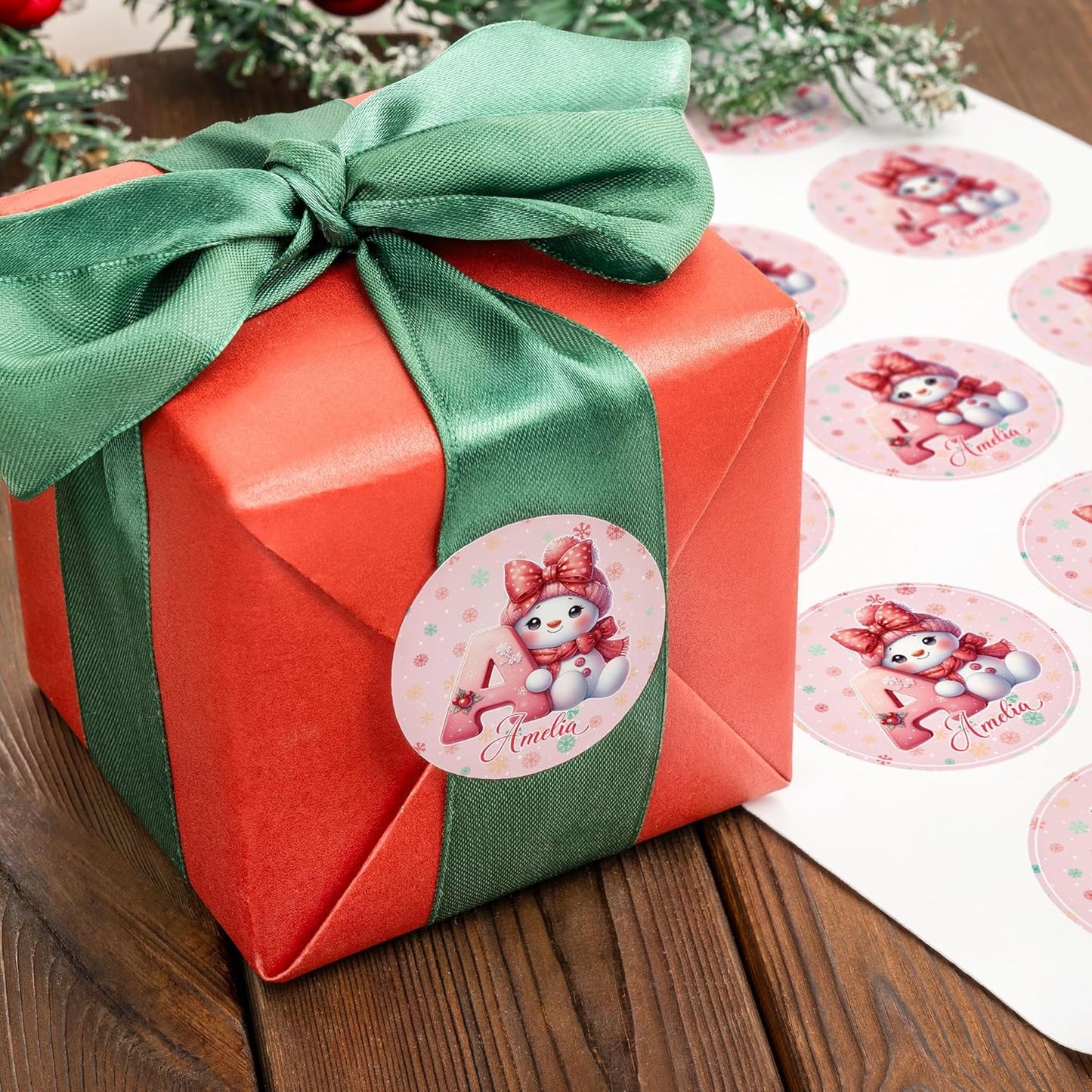 callie Personalized Christmas Stickers - Custom Name & Initial, 1.97 Inch Cute Snowman Design Merry Christmas Stickers Labels for Envelopes Seals Crafts Cards Gifts (30PCS)