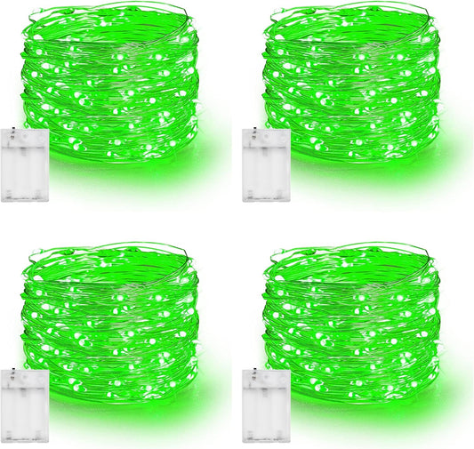Dazzle Bright Fairy Lights Battery Operated, 4 Pack Total 80FT 240LED Silver Wire Waterproof String Lights, St. Patrick's Day Christmas Decorations for Indoor Outdoor Bedroom Yard Decor, Green