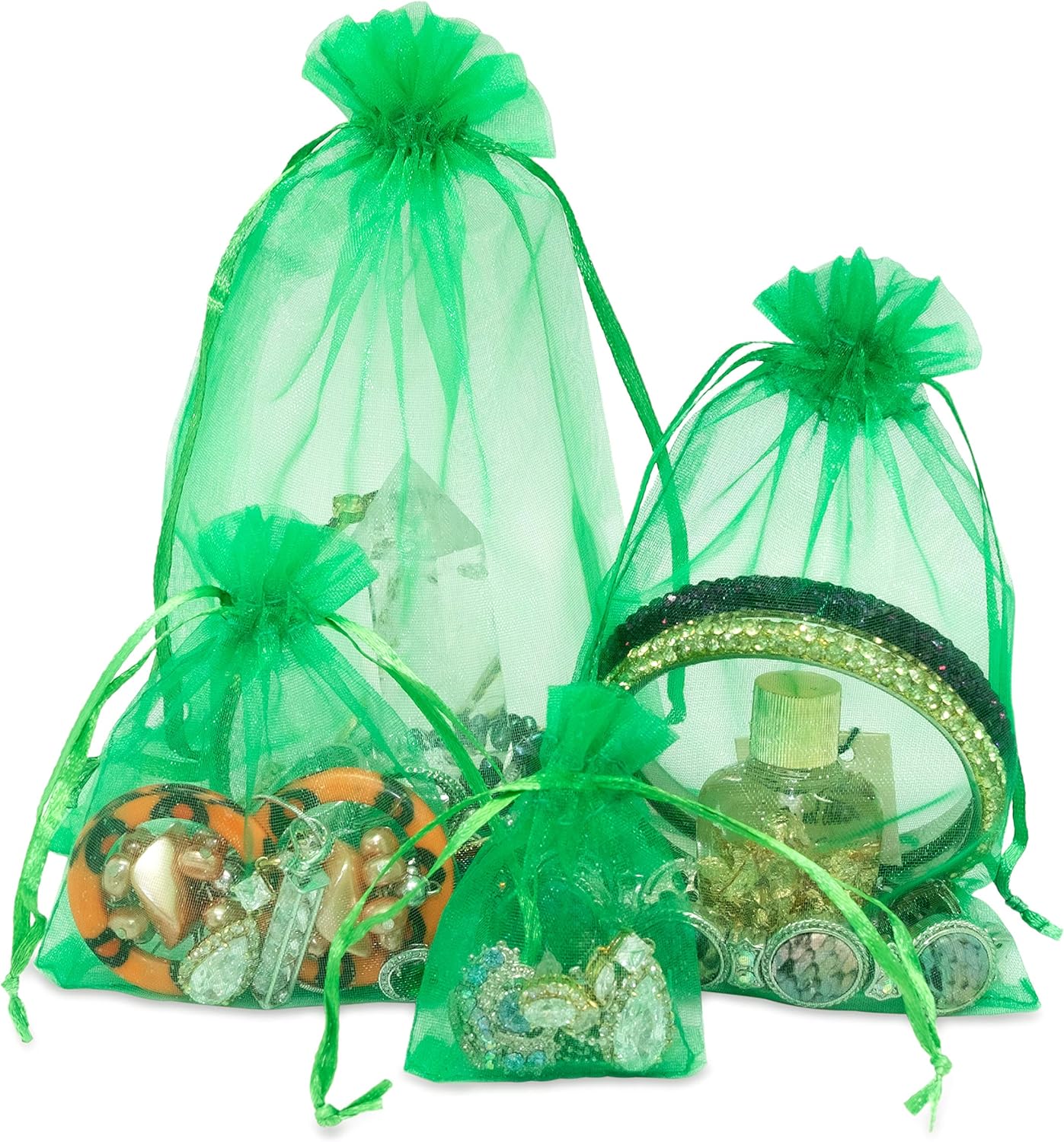 TheDisplayGuys 48-Pack 3x4 Light Green Sheer Organza Gift Bags with Drawstring, Jewelry Candy Treat Wedding Party Favors Mesh Pouch