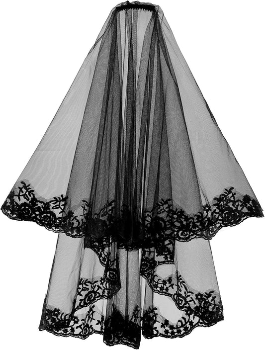 Ayliss Women Mesh Veils Black Bridal Birdcage Short Wedding Face Veil with Clip Tulle Gothic Bride Halloween Costume